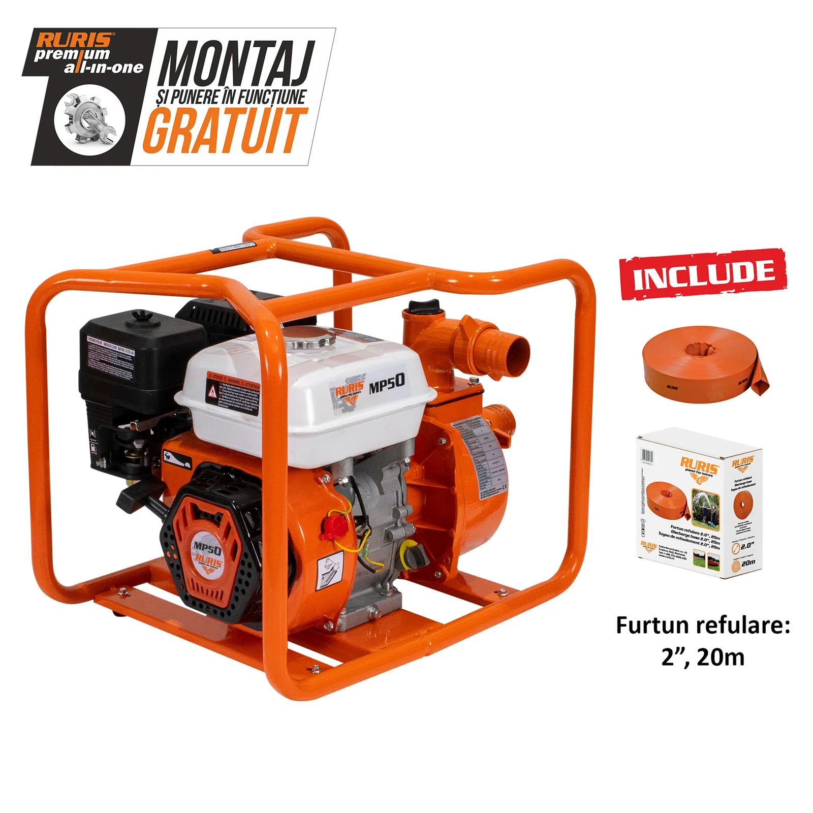 Motopompa RURIS mp 50 + furtun refulare 2.0″ 20m