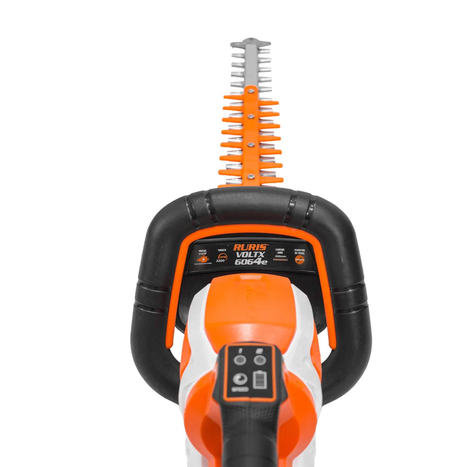 Electrofoarfeca pe acumulator RURIS VoltX 6064e, 60V, lama 650mm, maner rotativ in 5 pozitii, include acumulator Alfa Up 6400e si incarcator 64e