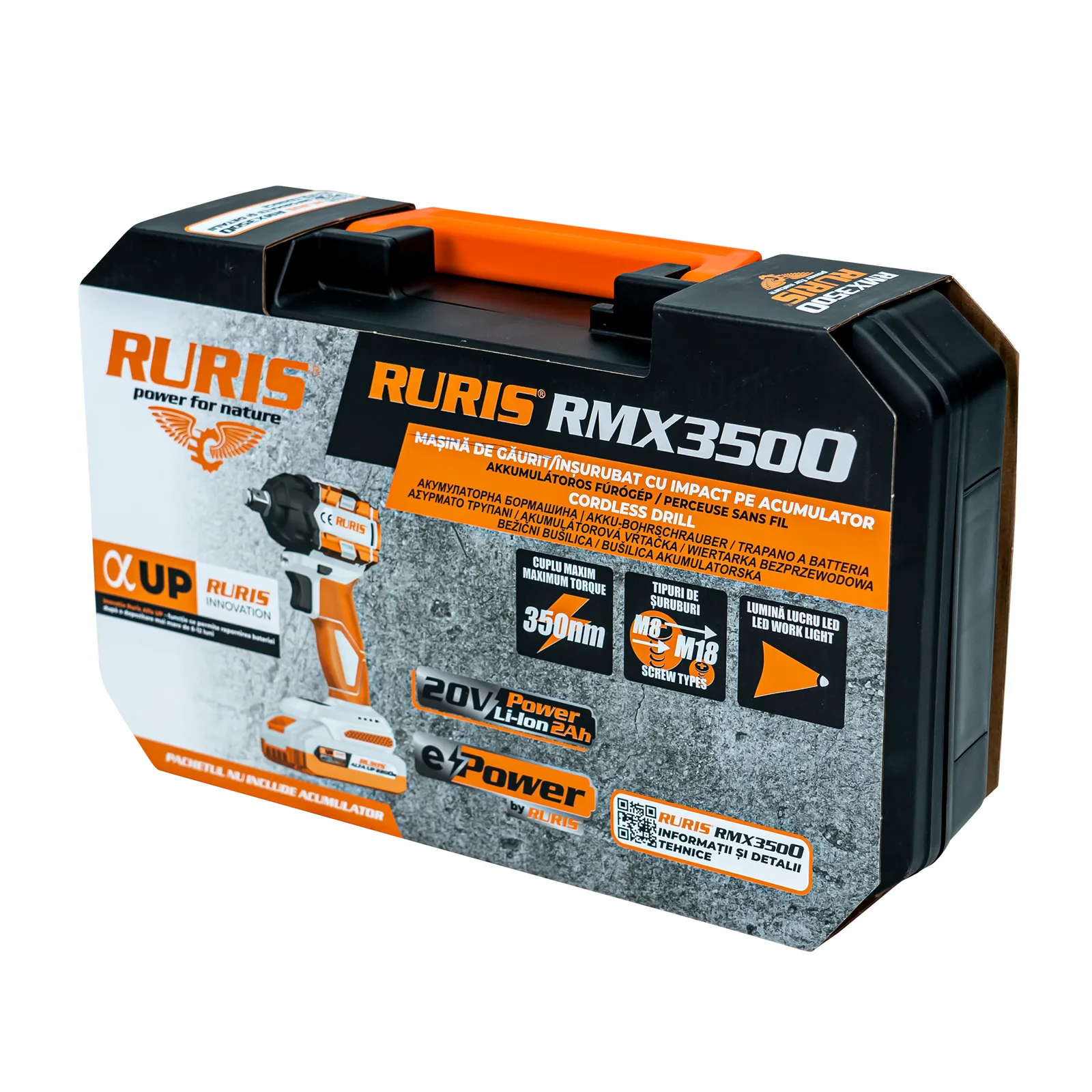Masina de insurubat cu impact pe acumulator RURIS RMX3500 Power Alfa Up, cuplu 350Nm, include acumulator 2400e X-Charge
