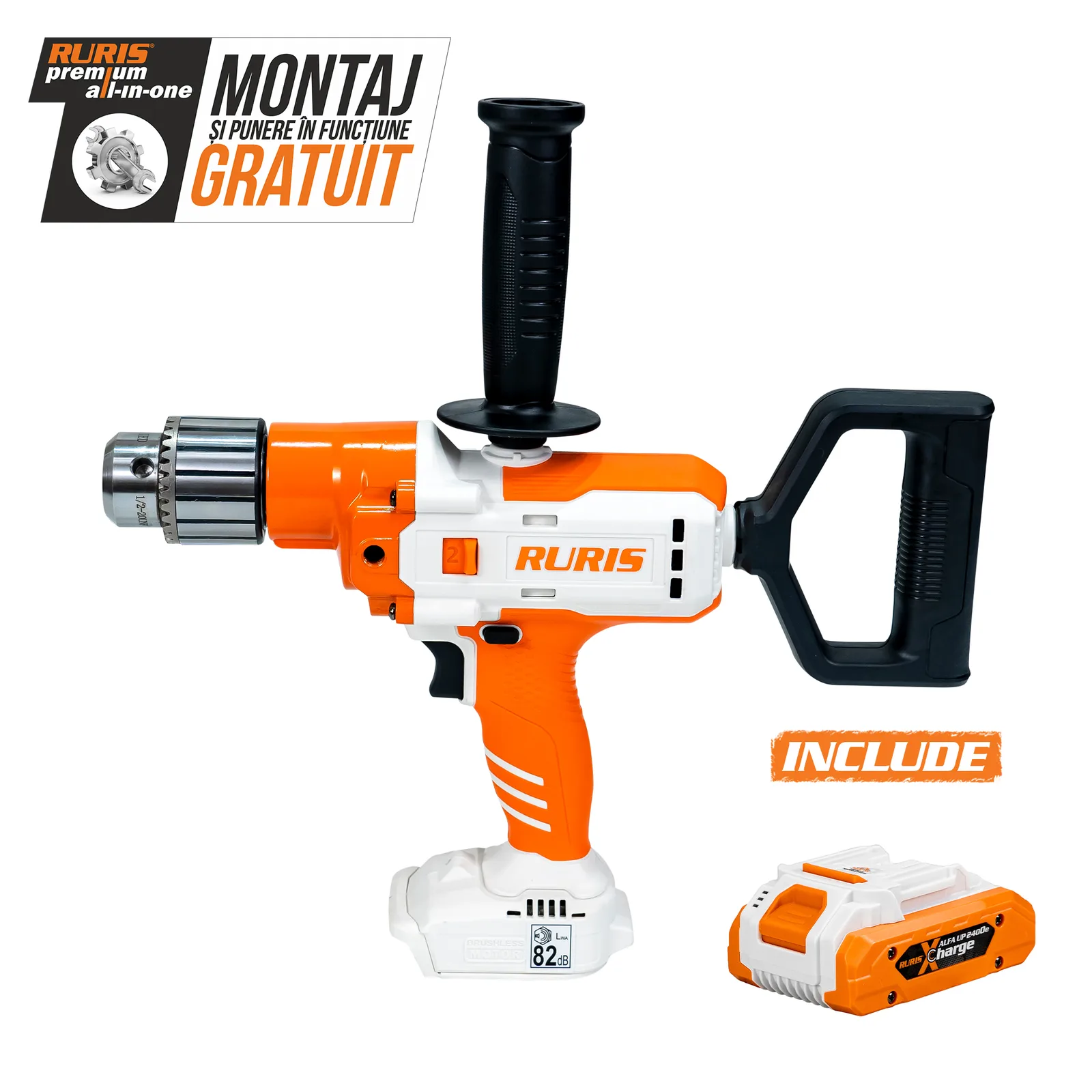 Masina de gaurit multifunctionala pe acumulator RURIS RMX1390 Power Alfa Up, mandrina 3-16mm, include acumulator 2400e X-Charge