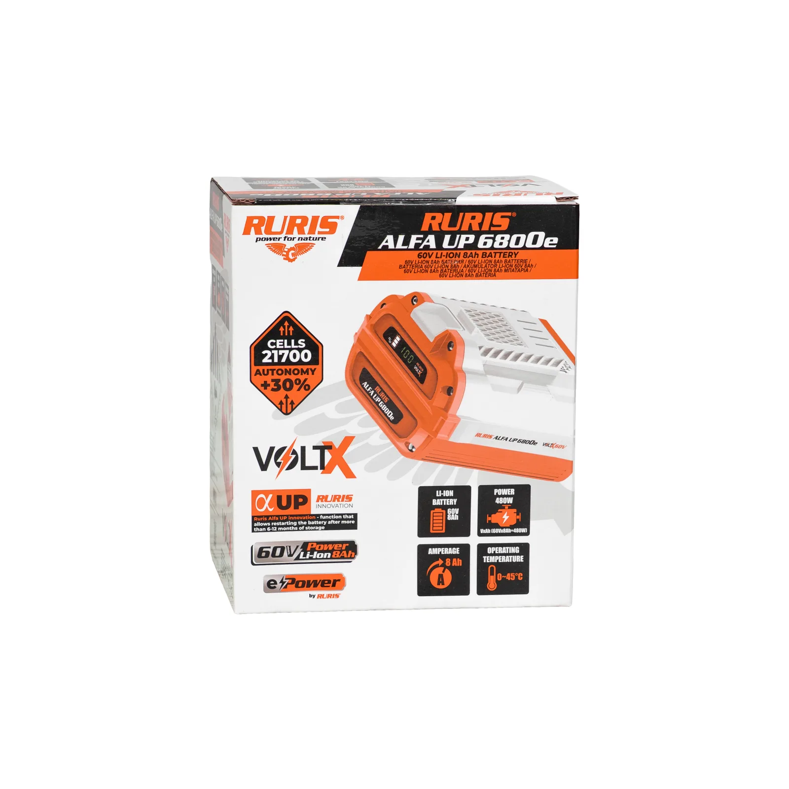 Acumulator RURIS Alfa Up 6800e, 60V, capacitate marita, pentru platforma VoltX