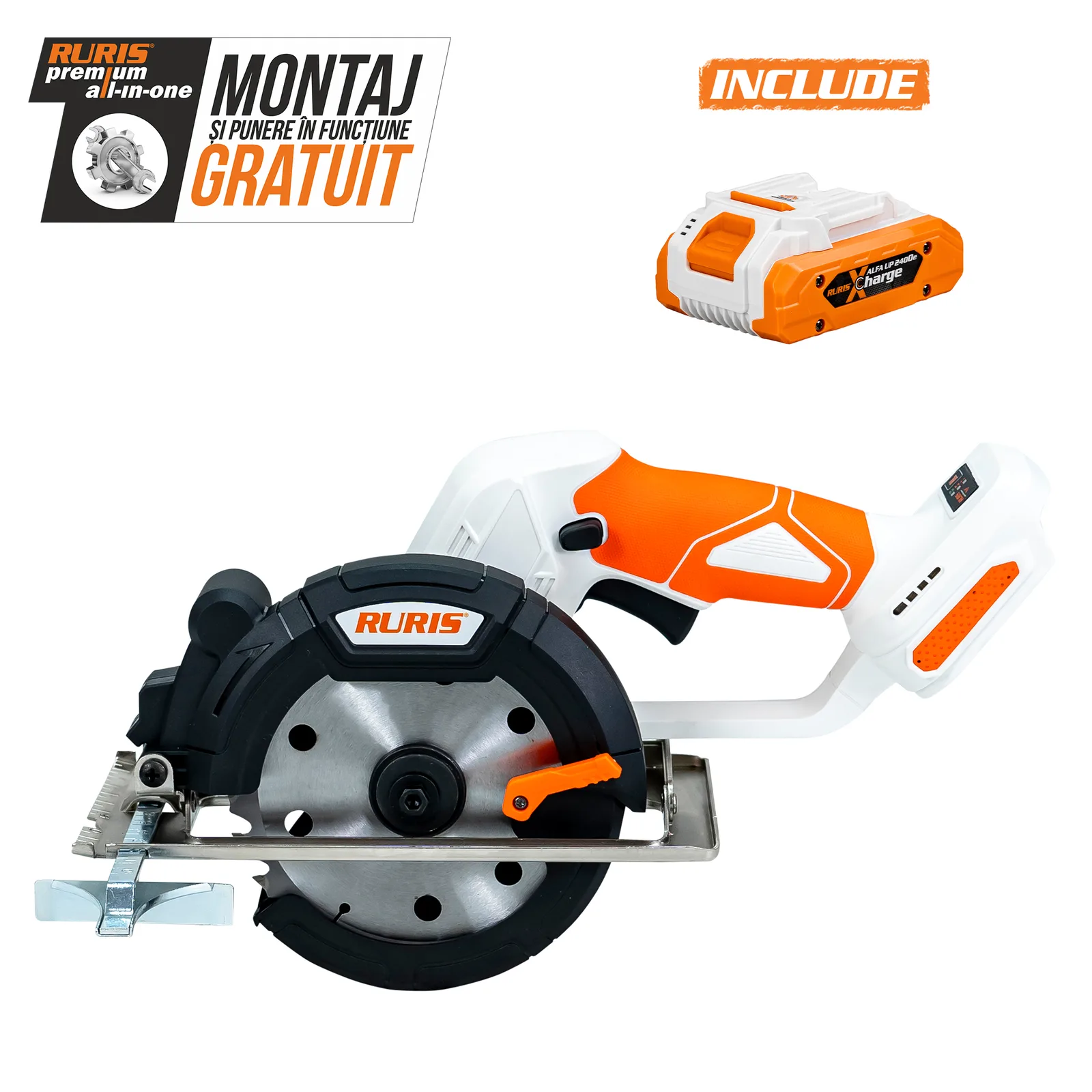 Ferastrau circular pe acumulator RURIS RMX3140 Power Alfa Up, disc 140mm, include acumulator 2400e X-Charge