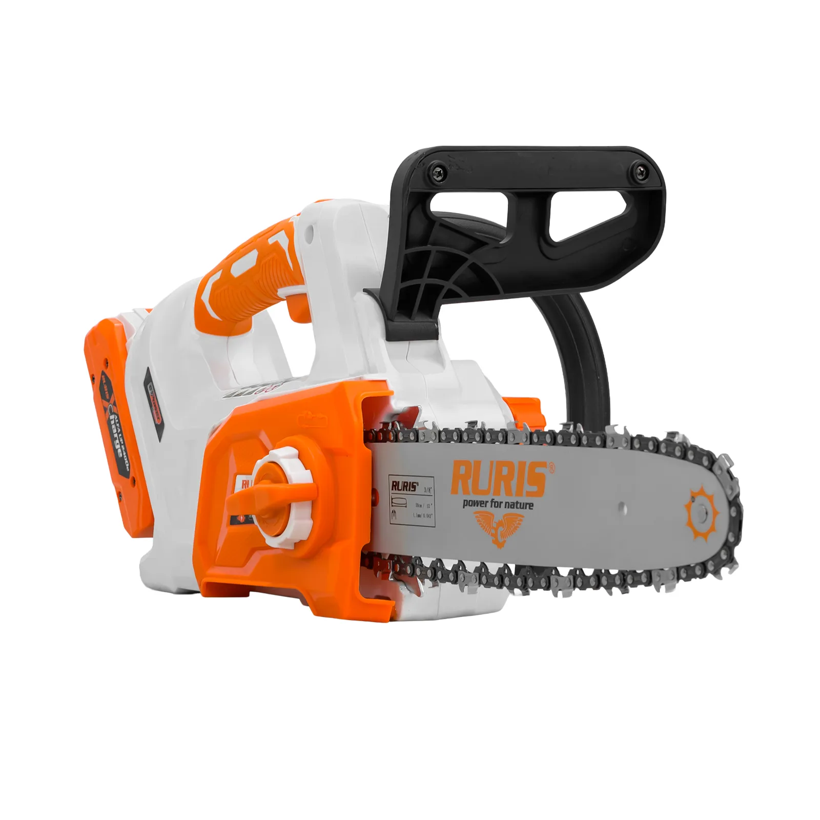 Electroferastrau pe acumulator RURIS 2624e, 20V, sina 300mm, lant 3/8” 1.1, viteza lant 7 m/s, include acumulator 2400e X-Charge