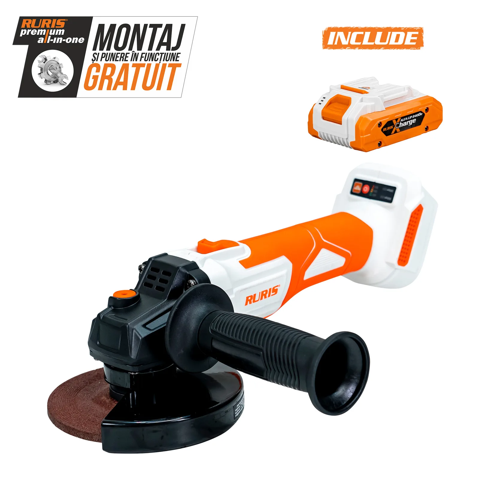 Polizor unghiular pe acumulator RURIS RMX4125 Power Alfa Up, disc 125mm, include acumulator 2400e X-Charge