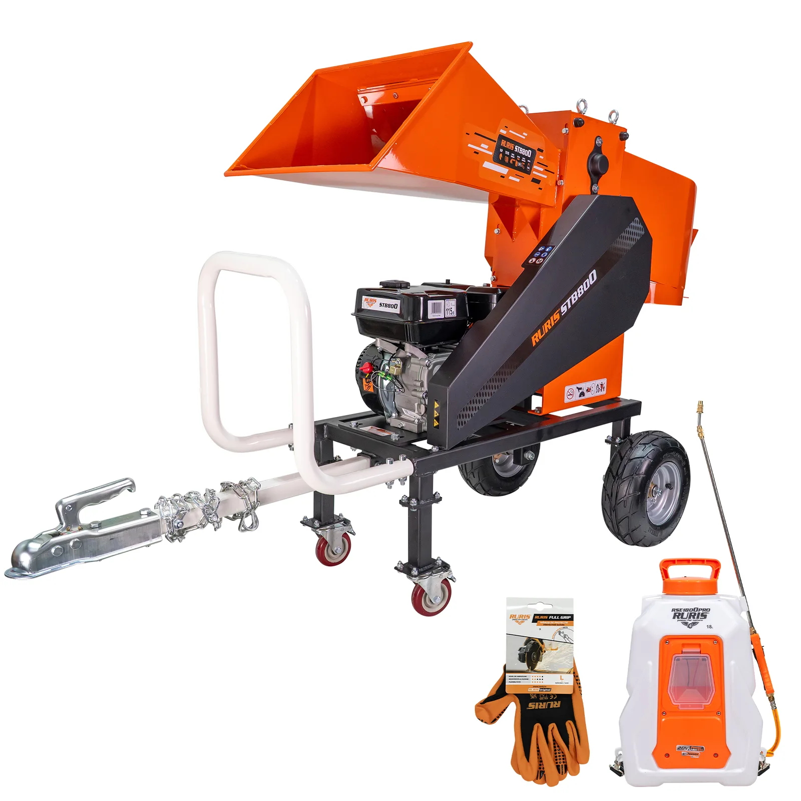 Pachet Livada Curata – tocator de crengi RURIS STB800 + pulverizator electric RURIS rse 1800PRO + manusi de protectie RURIS Full Grip, size L