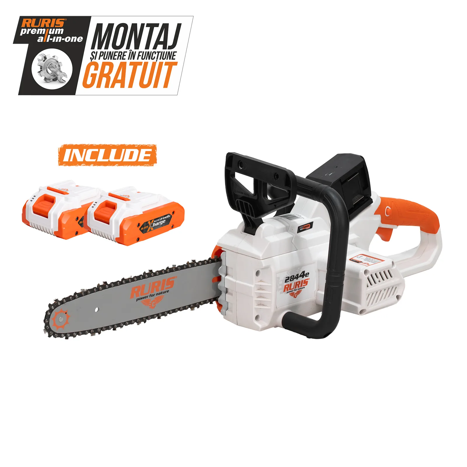 Electroferastrau pe acumulator RURIS 2844e, 2x20V, sina 300mm, greutate 3,8kg, include 2 acumulatori 2400e X-Charge