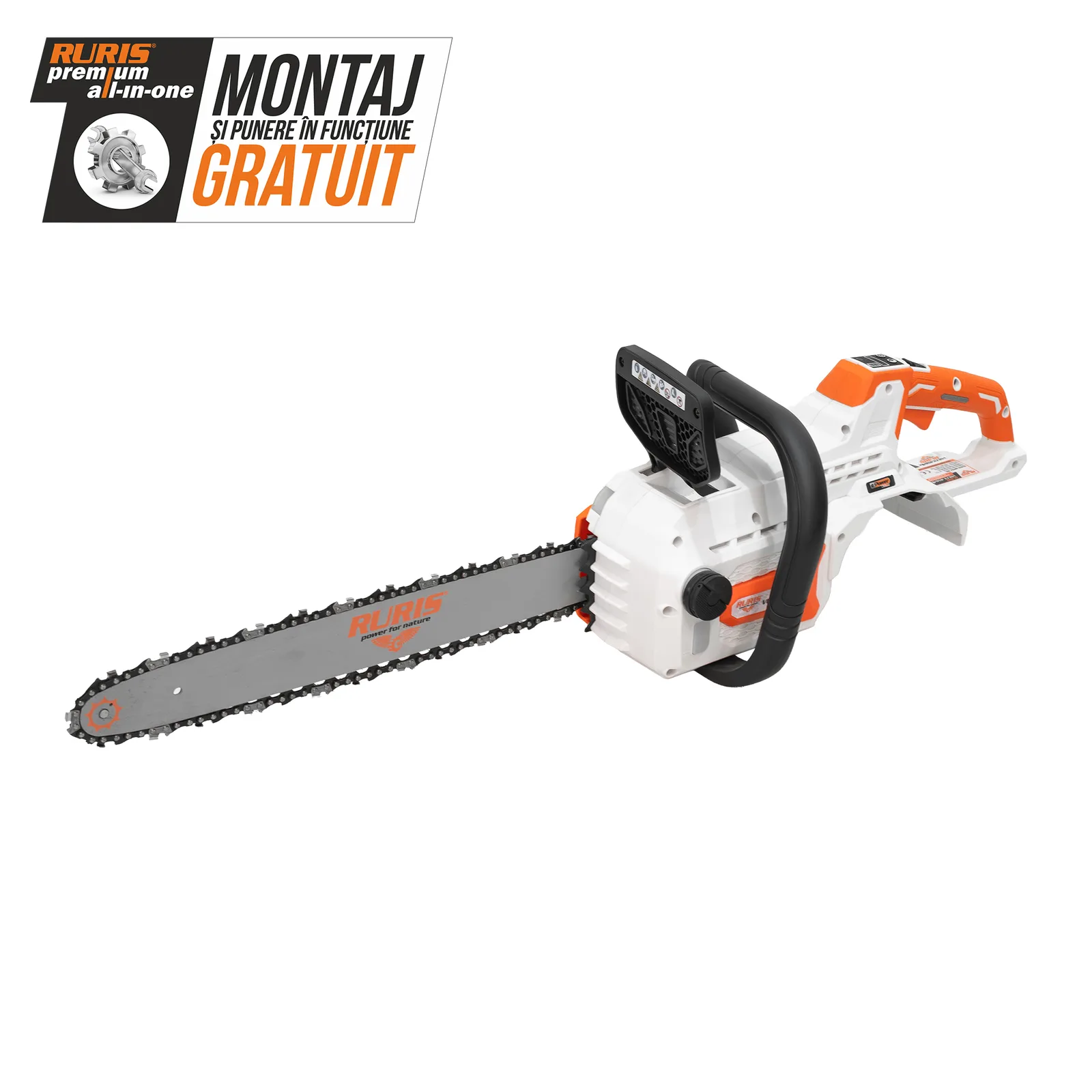 Electroferastrau pe acumulator RURIS VoltX 4564e, 60V, sina 450mm, viteza lant 25 m/s, fara acumulator si incarcator in setul de livrare