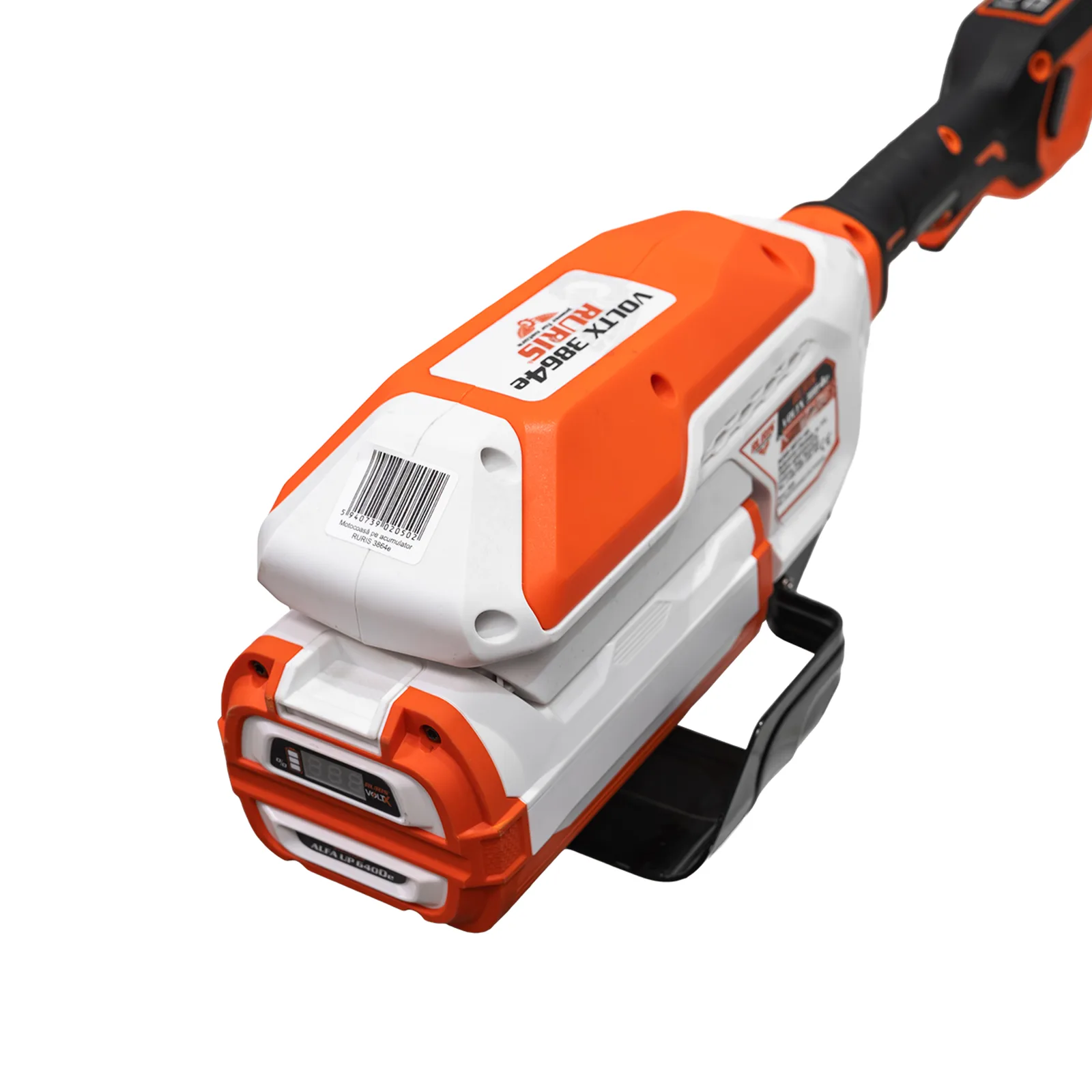 Motocoasa de umar pe acumulator RURIS VoltX 3864e, 60V, diametru taiere 420mm (fir) / 350mm (cutit), include acumulator Alfa Up 6400e si incarcator 64e