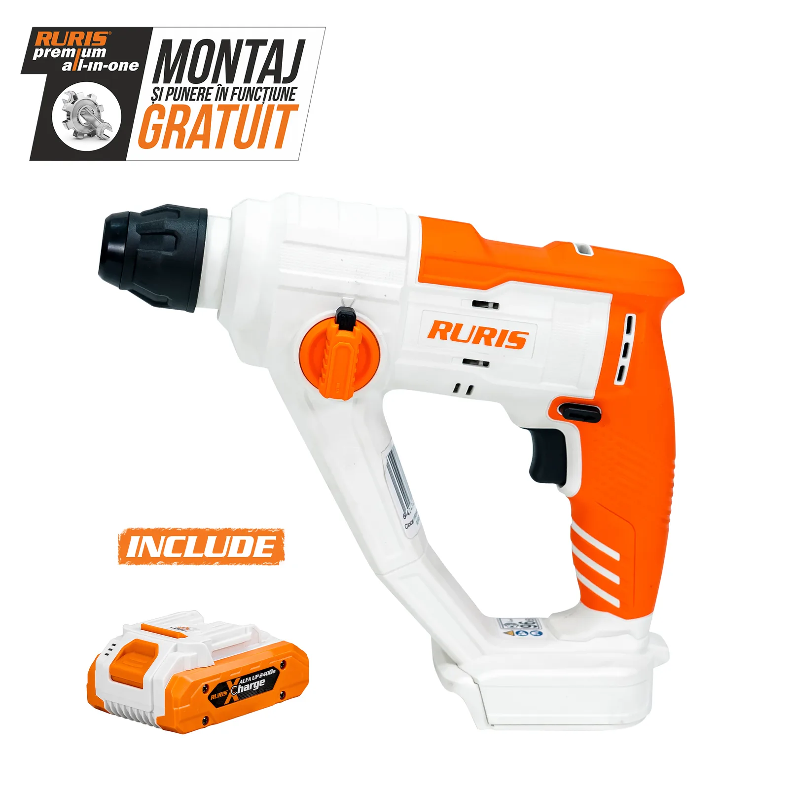 Ciocan rotopercutor pe acumulator RURIS RMX1210 Power Alfa Up, SDS Plus, include acumulator 2400e X-Charge