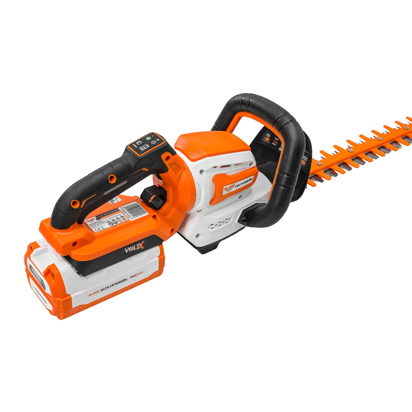 Electrofoarfeca pe acumulator RURIS VoltX 6064e, 60V, lama 650mm, maner rotativ in 5 pozitii, include acumulator Alfa Up 6400e si incarcator 64e
