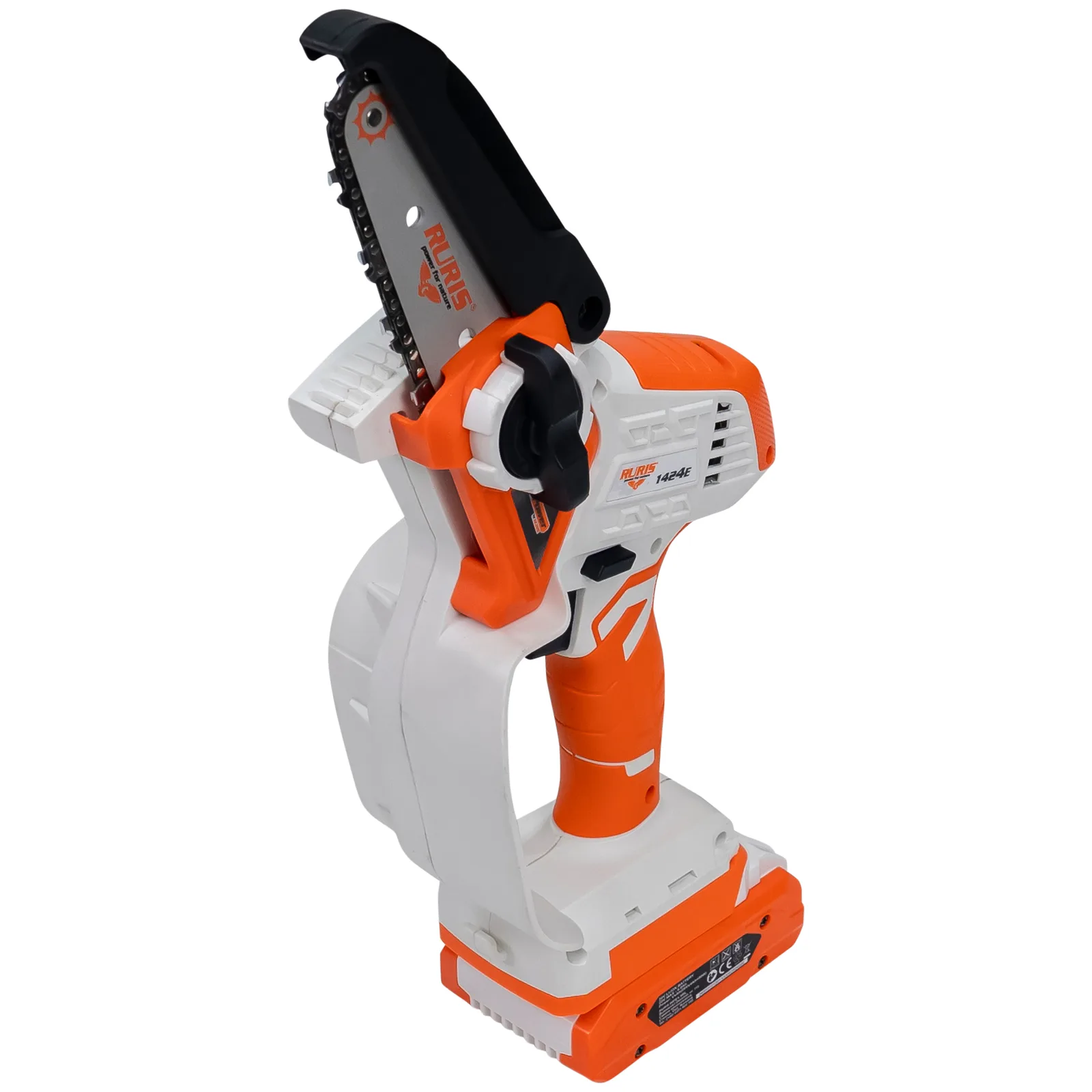 Electroferastrau telescopic pe acumulator RURIS 1424e Power Alfa Up, 20V, sina 10cm, lant 3/8” 1.3mm, brat telescopic 129-170cm, include acumulator 2400e X-Charge