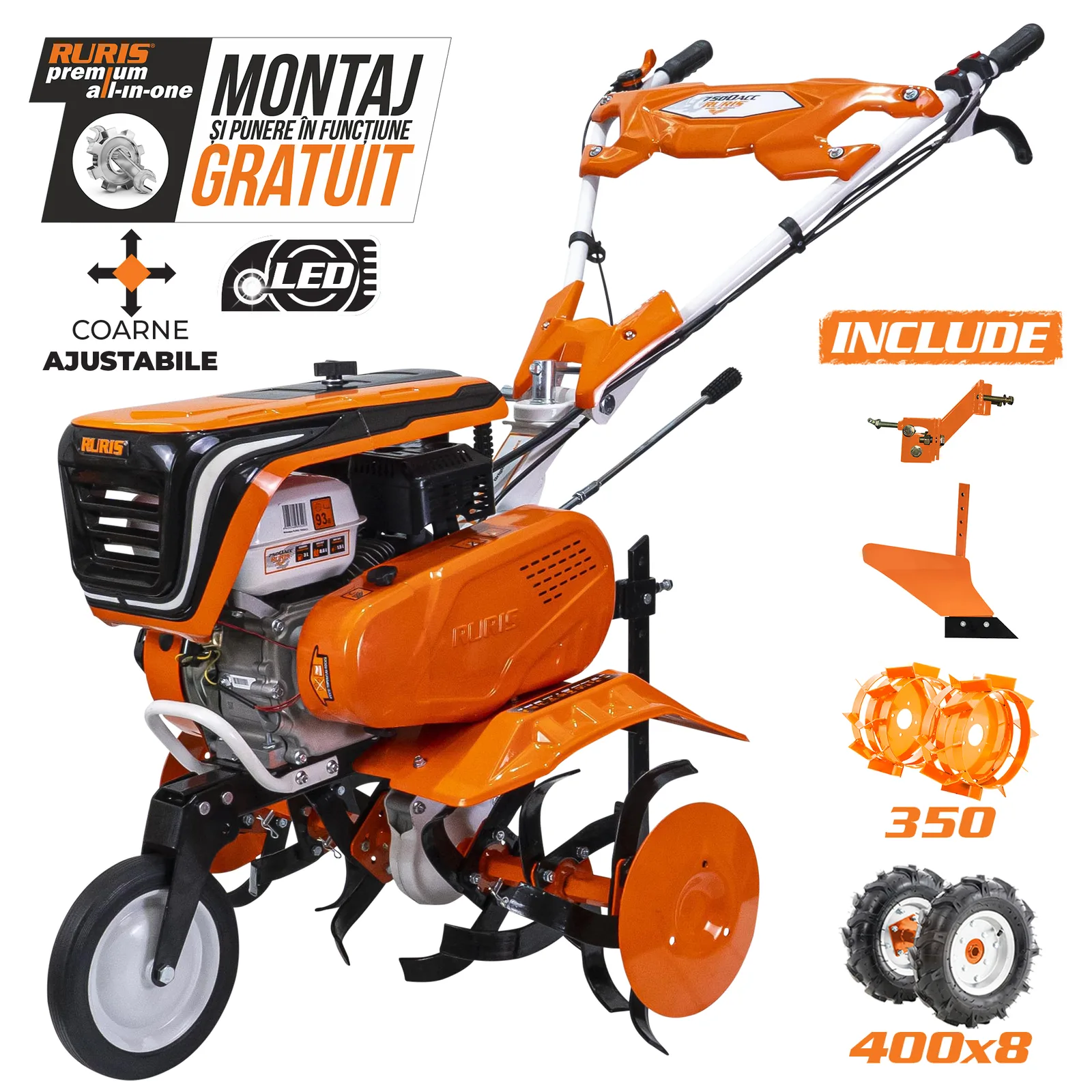 Motosapa RURIS 7500acc4 + roti cauciuc 4.00-8+plug+adaptor+roti metalice 350 fara manicot
