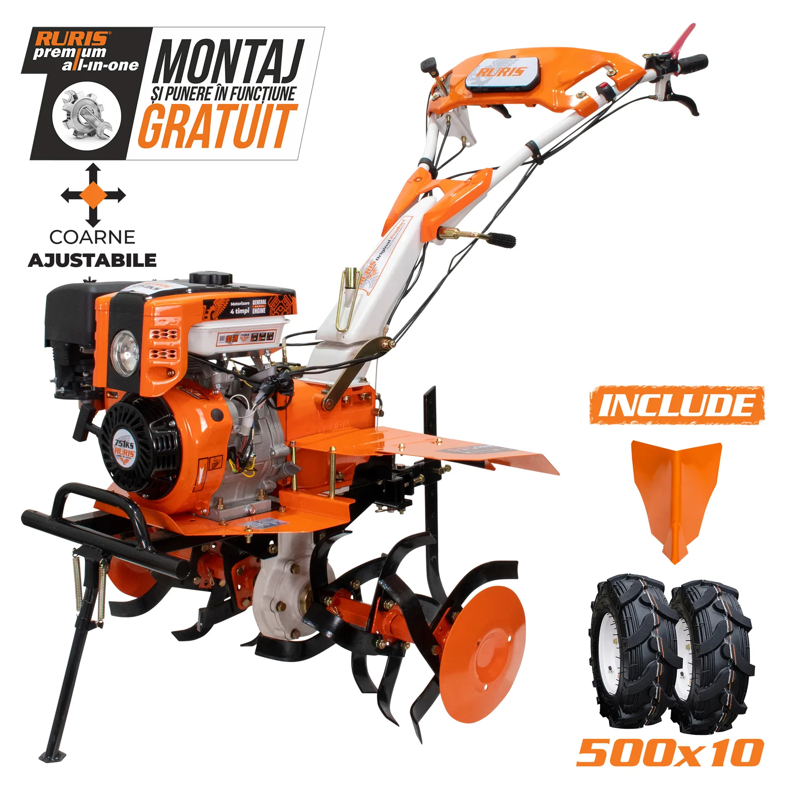 Motosapatoare RURIS 751ks start + roti cauciuc 5.00-10+rarita