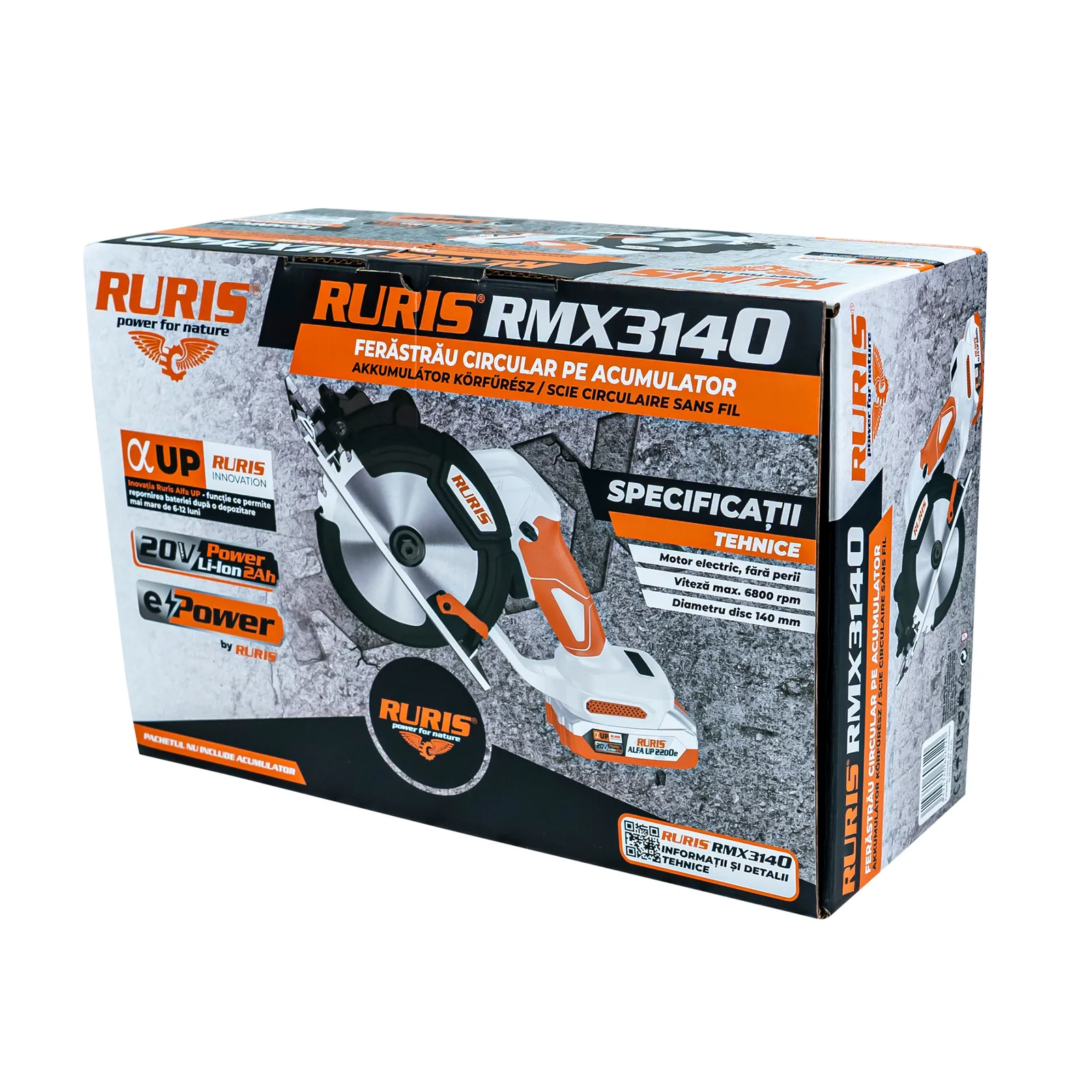 Ferastrau circular pe acumulator RURIS RMX3140, disc 140mm, fara acumulator in setul de livrare