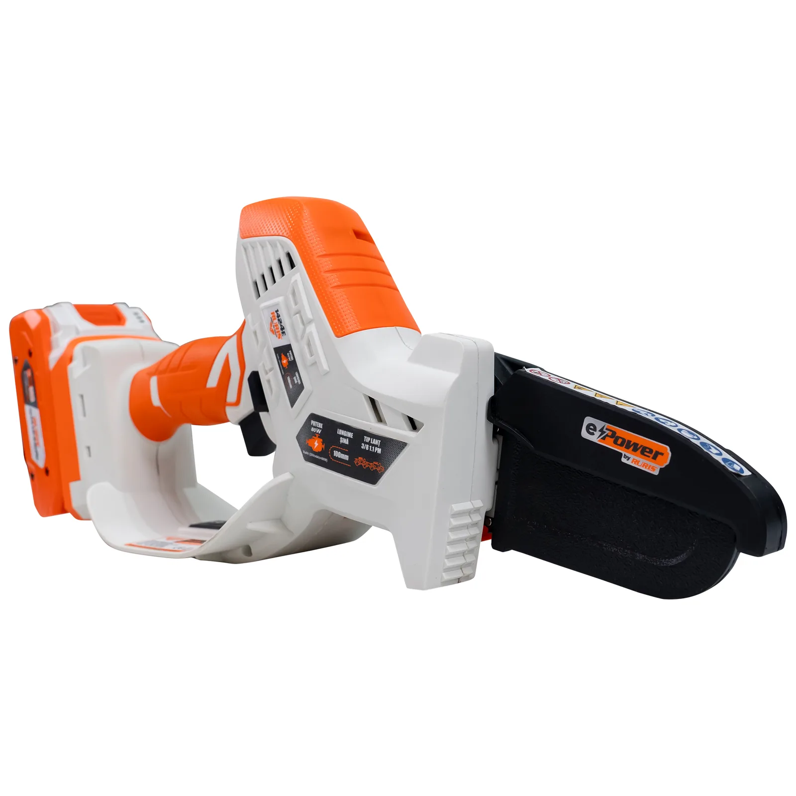 Electroferastrau telescopic pe acumulator RURIS 1424e Power Alfa Up, 20V, sina 10cm, lant 3/8” 1.3mm, brat telescopic 129-170cm, include acumulator 2400e X-Charge