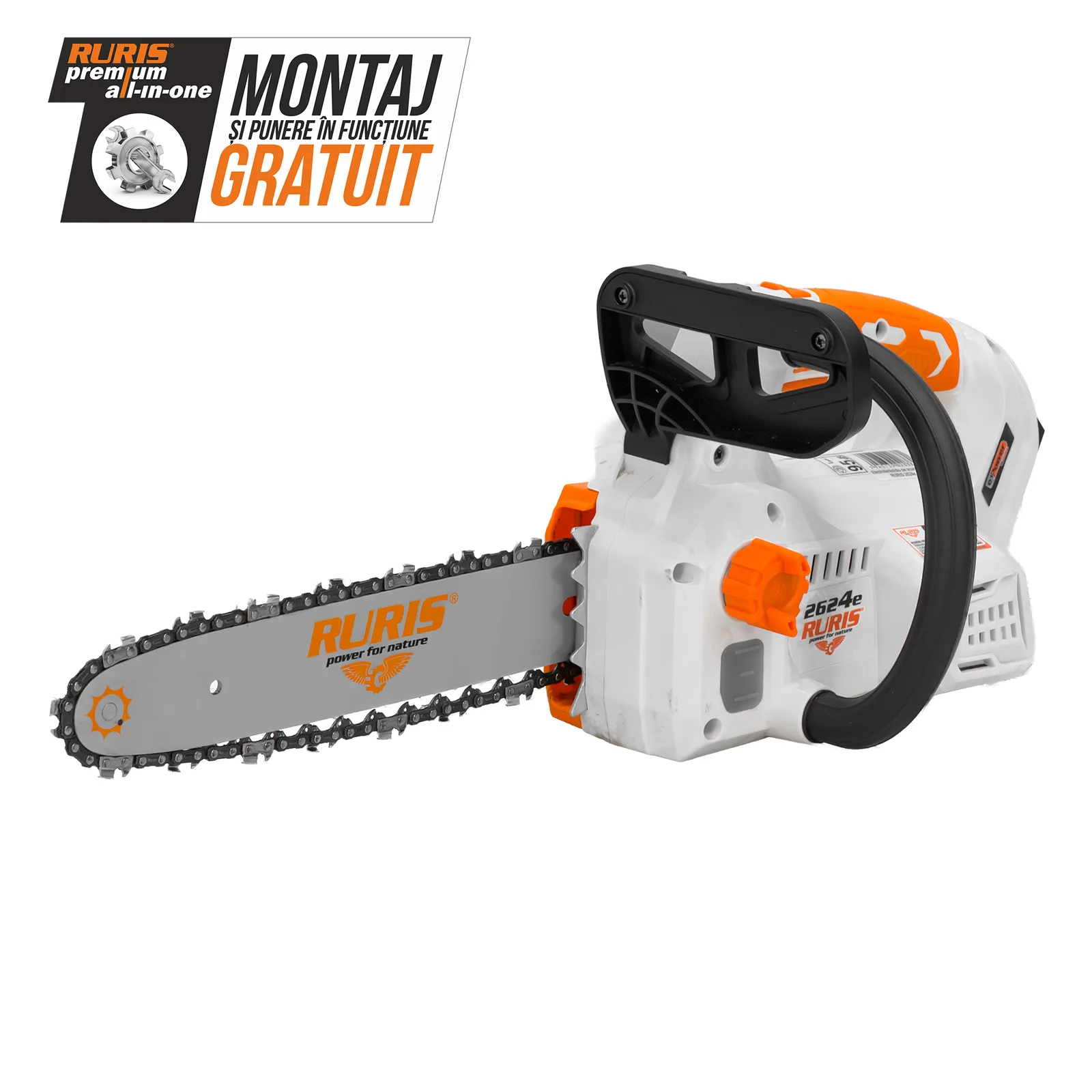 Electroferastrau pe acumulator RURIS 2624e, 20V, 4Ah, sina 300mm, lant 3/8” 1.1, viteza lant 7 m/s, fara acumulator si incarcator in setul de livrare