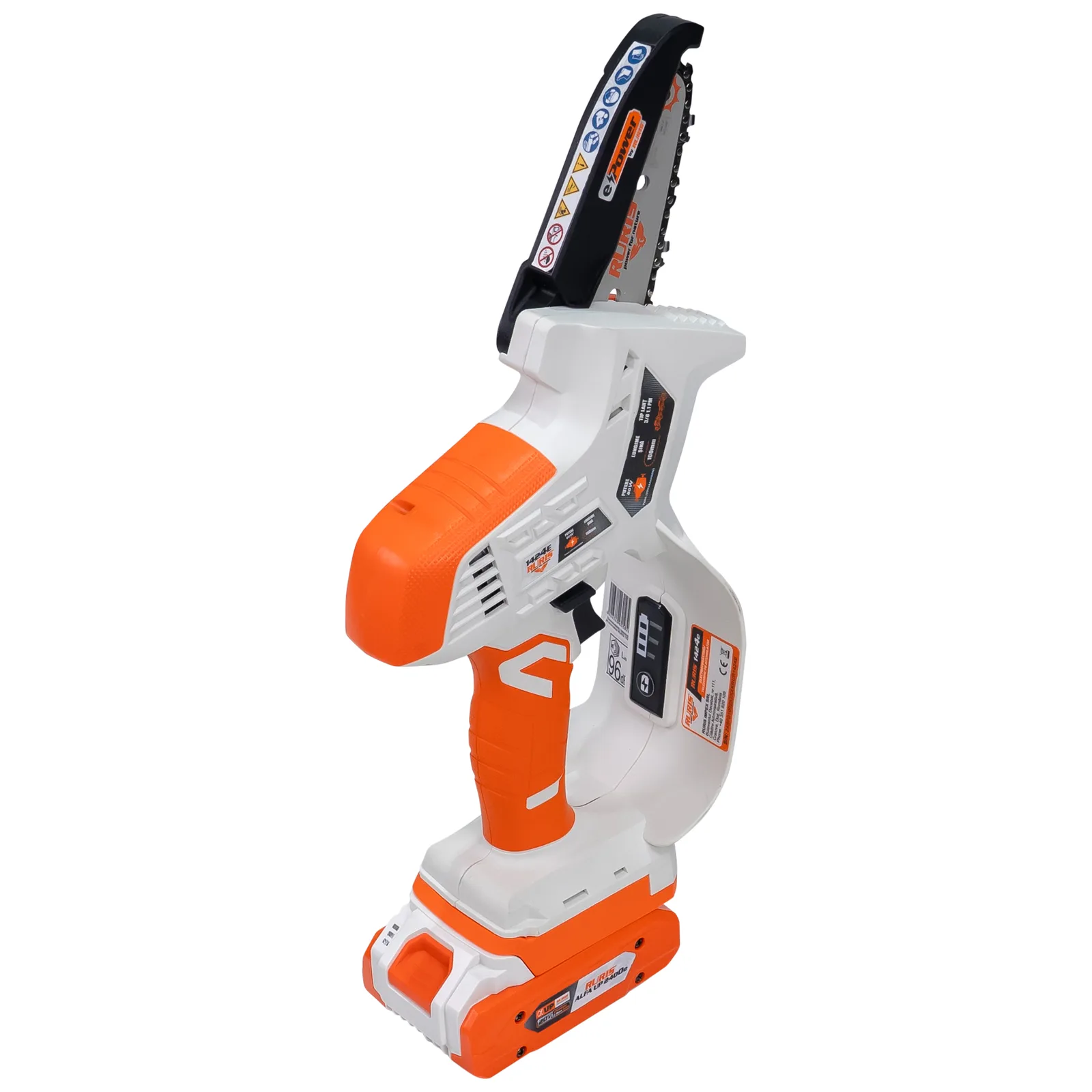 Electroferastrau telescopic pe acumulator RURIS 1424e Power Alfa Up, 20V, sina 10cm, lant 3/8” 1.3mm, brat telescopic 129-170cm, include acumulator 2400e X-Charge