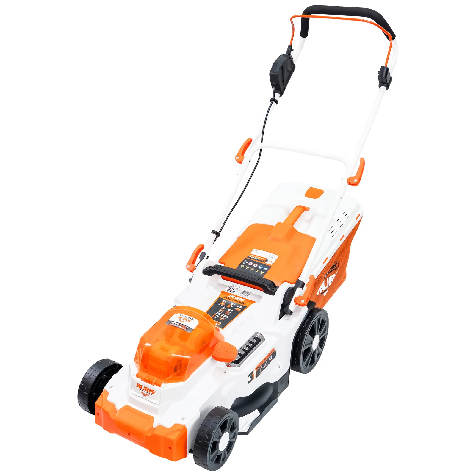 Masina de tuns gazon pe acumulator RURIS RXi3744e, 2x20V, latime de taiere 370mm, 3 functii (colectare/aruncare/mulching), fara acumulatori si incarcator in setul de livrare