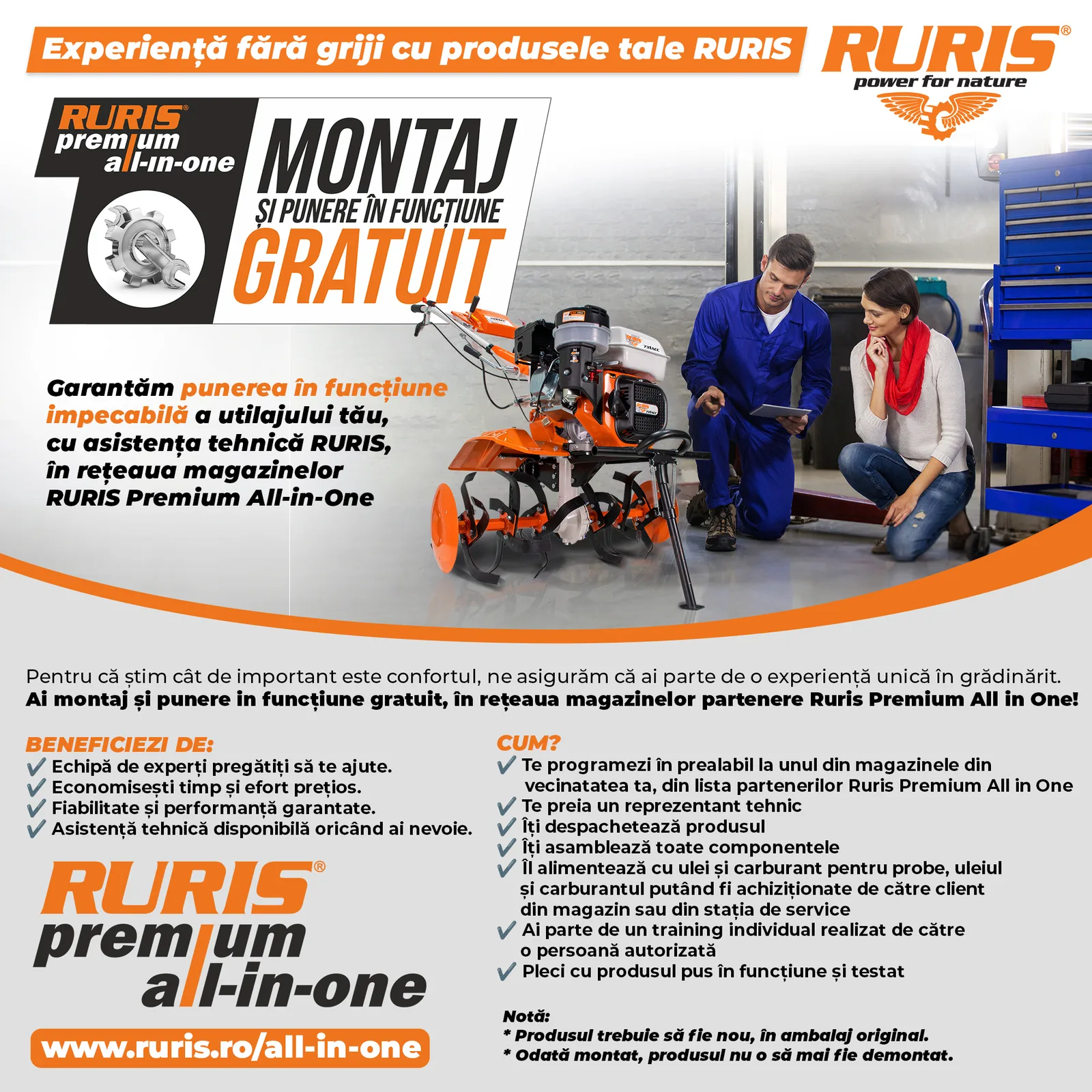Motosapa RURIS 7500acc2 + roti cauciuc 4.00-8+plug+adaptor+accesoriu tractat
