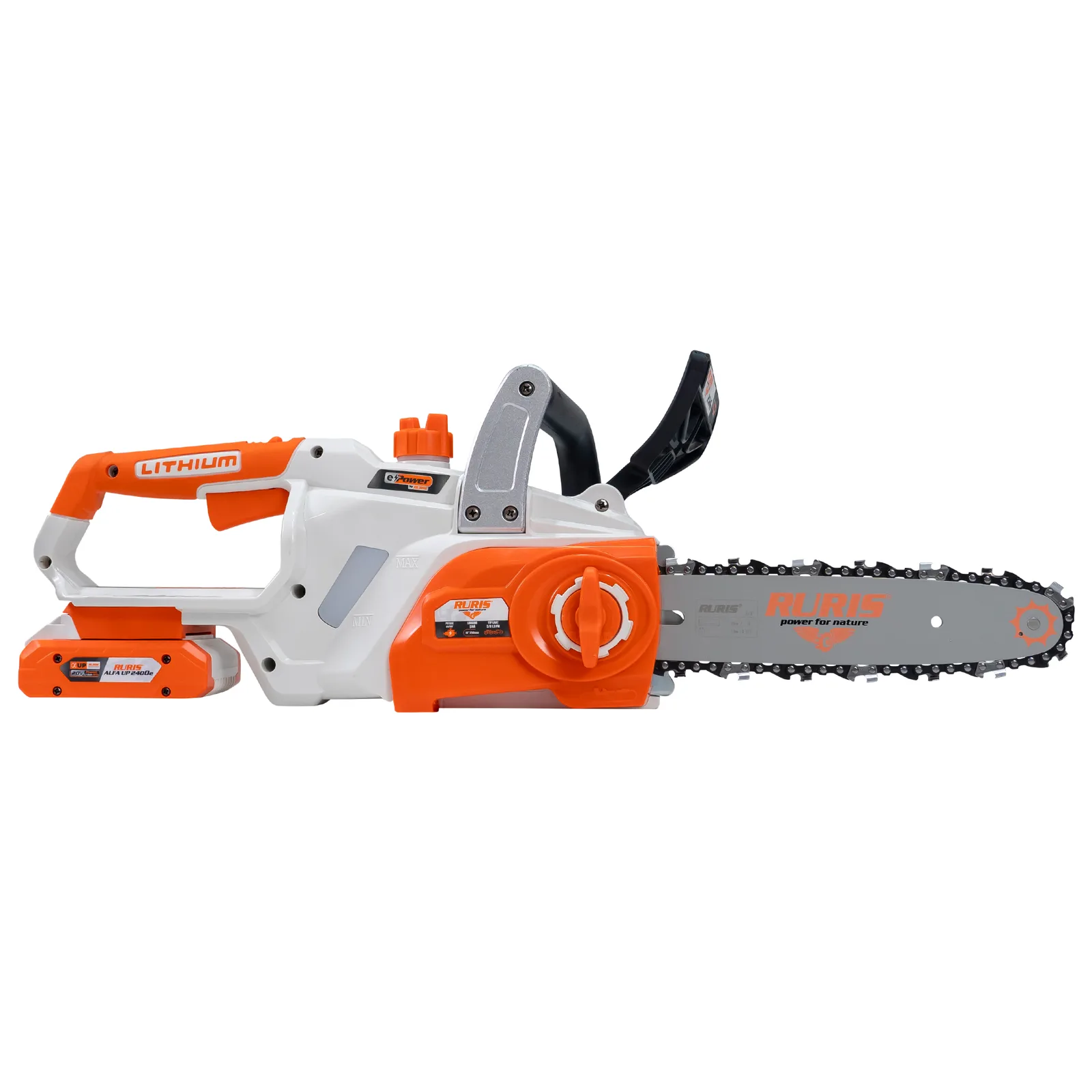 Electroferastrau pe acumulator RURIS 2524e Power Alfa Up, 20V, sina 250mm (10”), lant 3/8” 1.3mm, include acumulator 2400e X-Charge