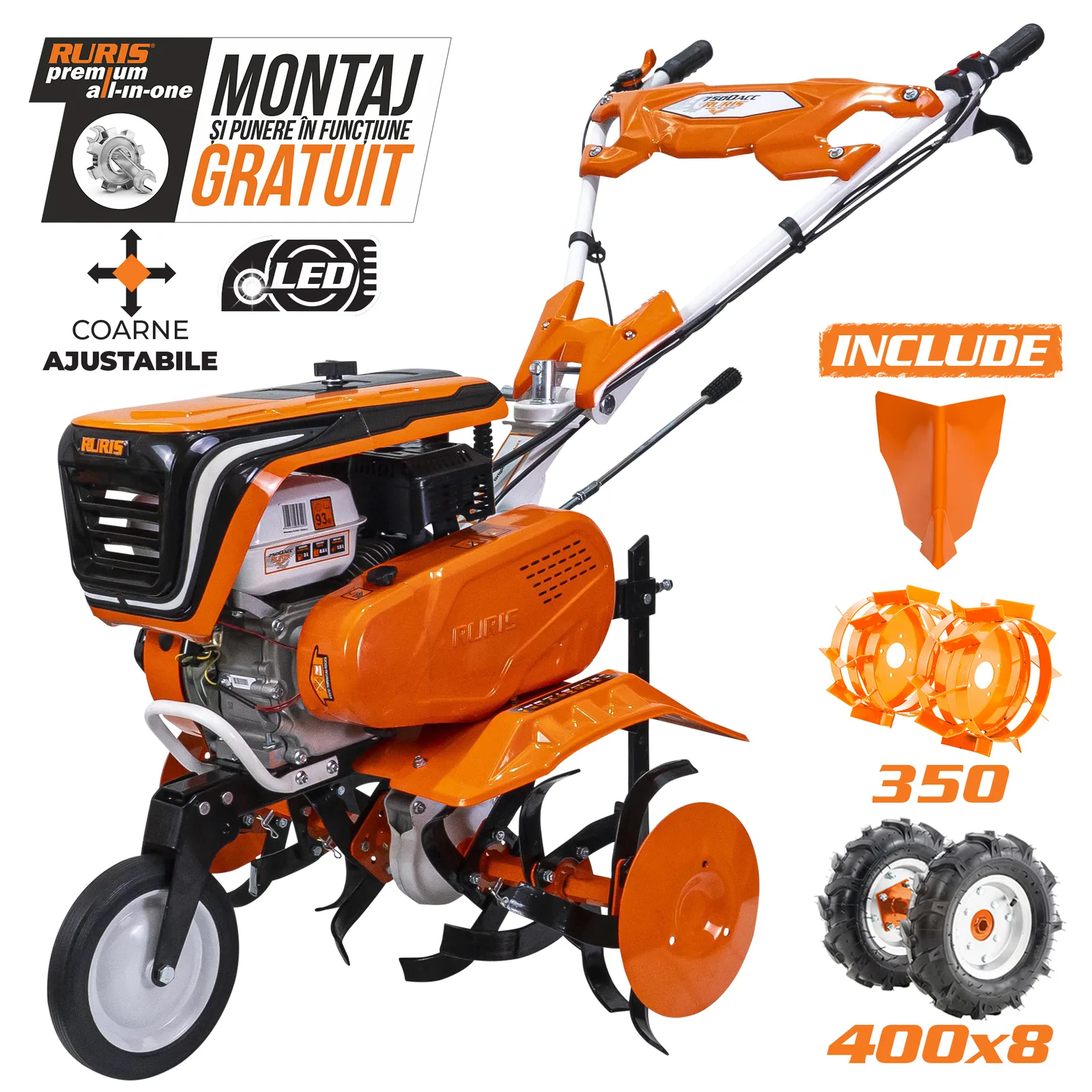 Motosapa RURIS 7500acc1 + roti cauciuc 4.00-8+rarita+roti metalice 350 fara manicot