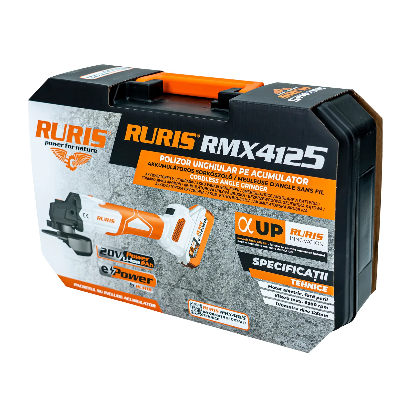 Polizor unghiular pe acumulator RURIS RMX4125, disc 125mm, fara acumulator in setul de livrare