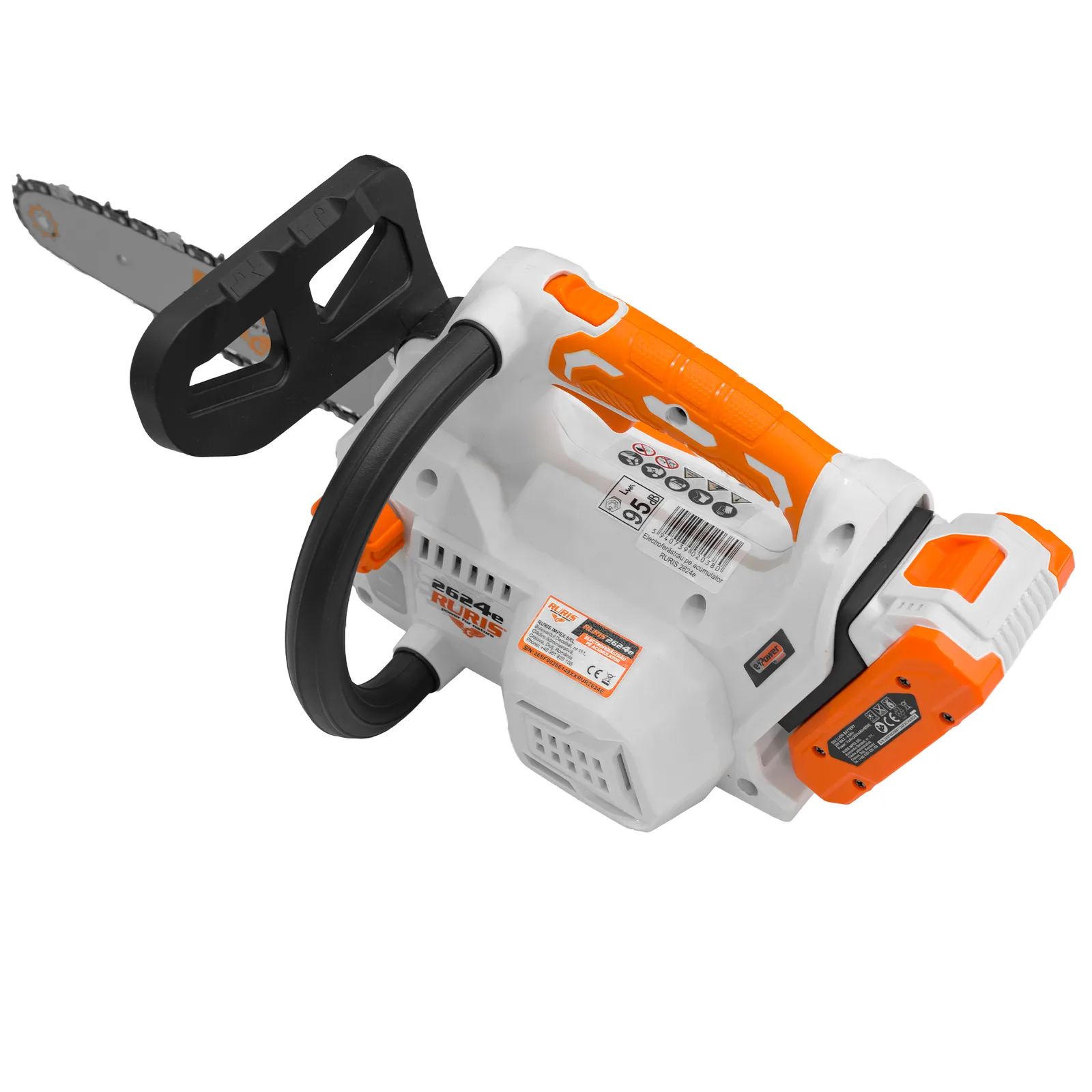 Electroferastrau pe acumulator RURIS 2624e, 20V, sina 300mm, lant 3/8” 1.1, viteza lant 7 m/s, include acumulator 2400e X-Charge