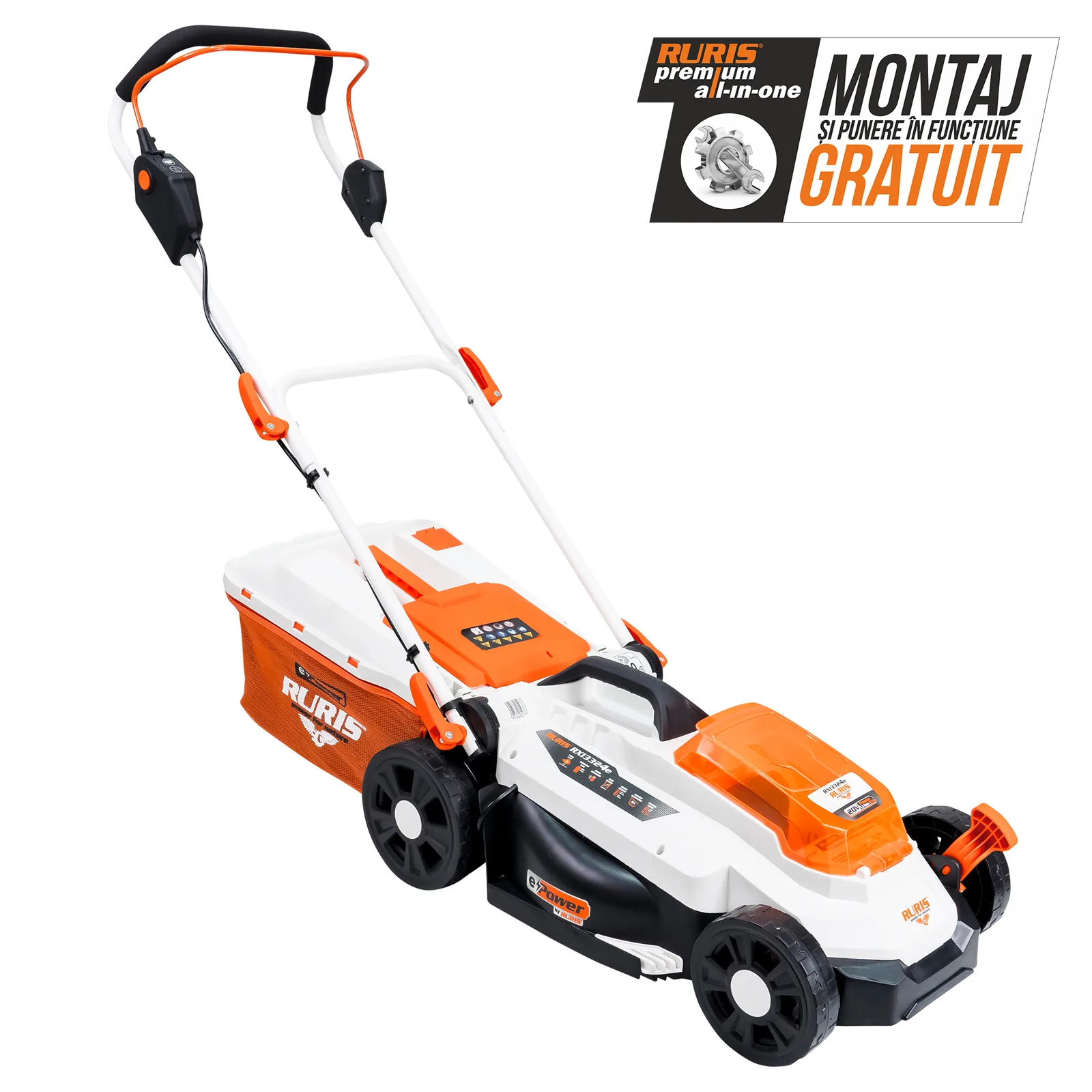 Masina de tuns gazon pe acumulator RURIS RXI3324e, 20V, latime de taiere 330mm, sac colector 30L, fara acumulator si incarcator in setul de livrare