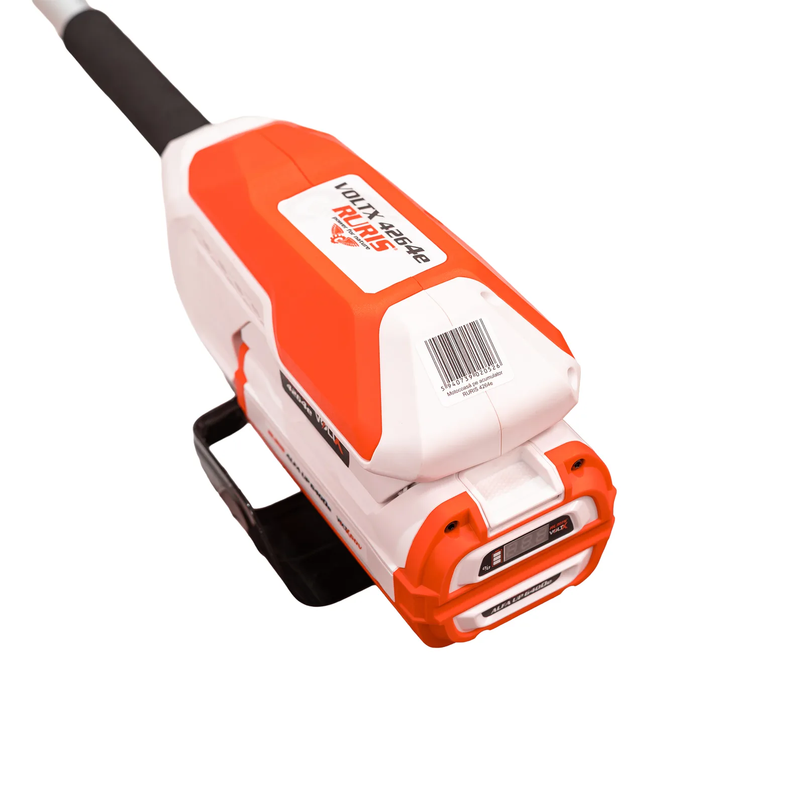 Motocoasa de umar pe acumulator RURIS VoltX 4264e, 60V, diametru taiere 420mm (fir) / 350mm (cutit), include acumulator Alfa Up 6400e si incarcator 64e