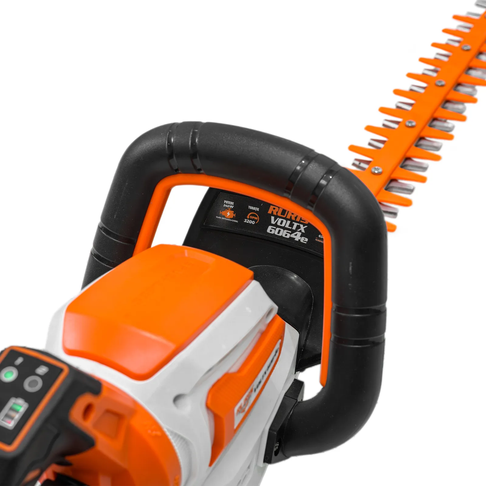 Electrofoarfeca pe acumulator RURIS VoltX 6064e, 60V, lama 650mm, maner rotativ in 5 pozitii, include acumulator Alfa Up 6400e si incarcator 64e