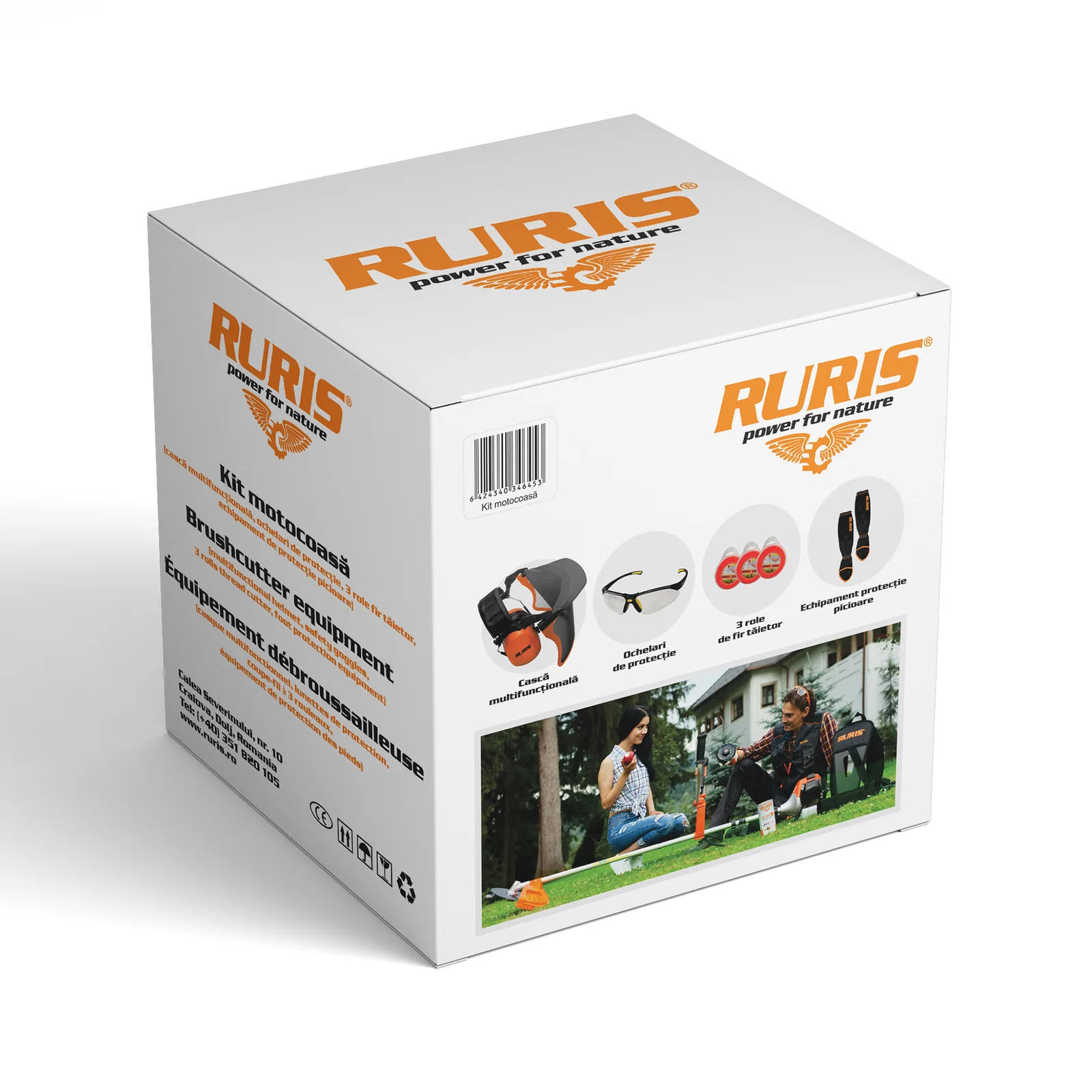 Kit motocoasa {casca multifunctionala, ochelari, 3 role de fir, set protectie picioare}