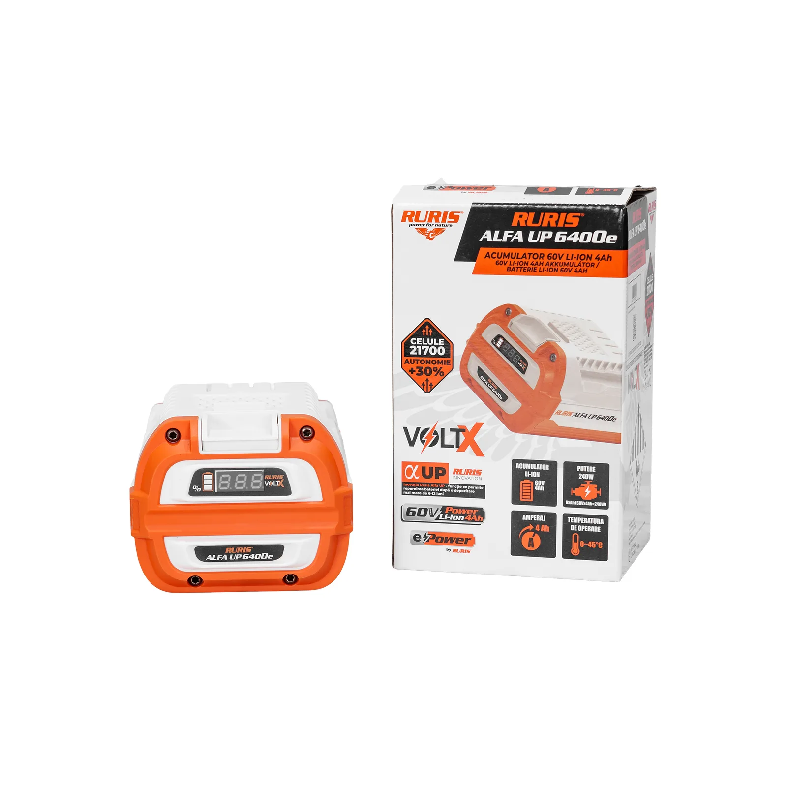 Acumulator RURIS Alfa Up 6400e, 60V, 4Ah, pentru platforma VoltX