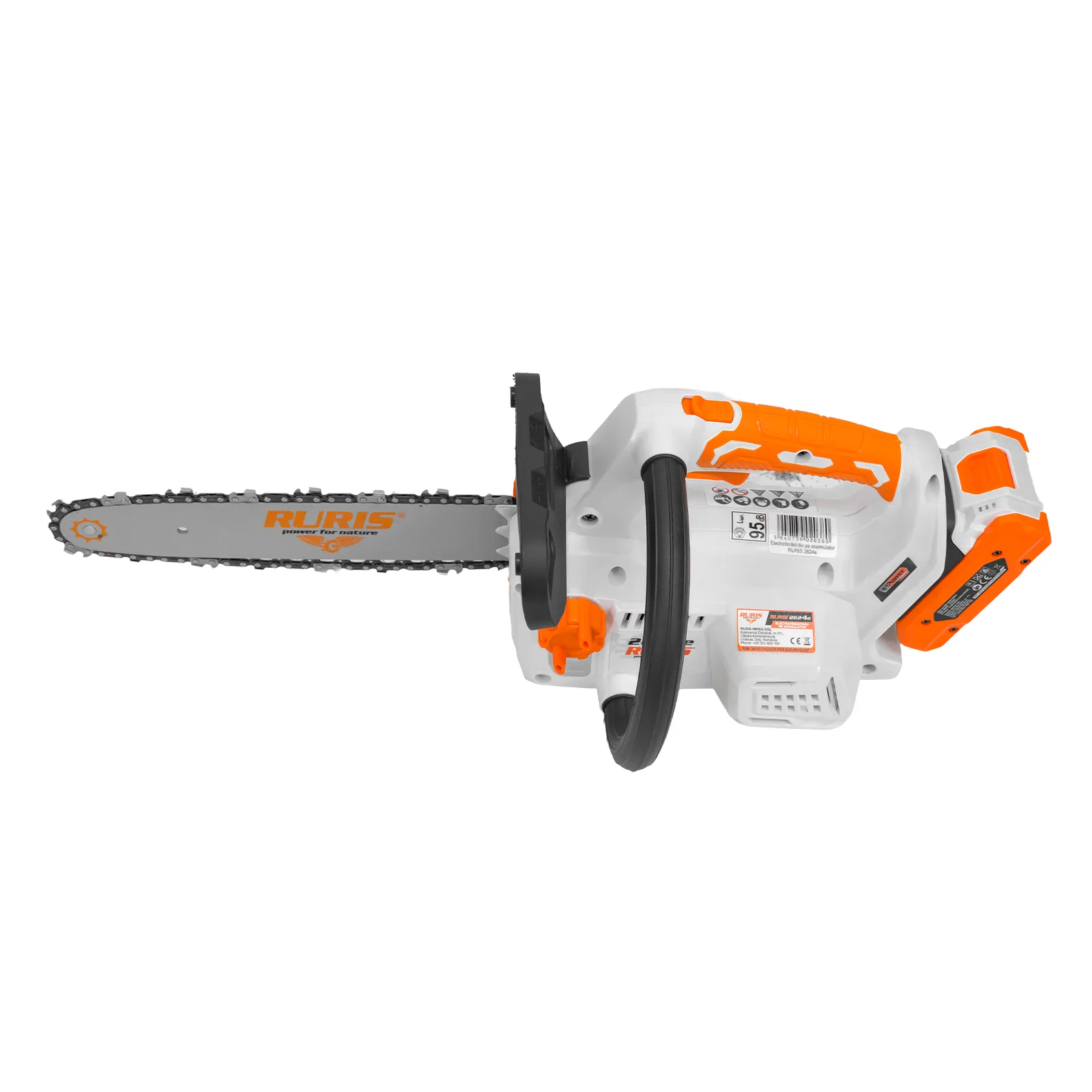 Electroferastrau pe acumulator RURIS 2624e, 20V, sina 300mm, lant 3/8” 1.1, viteza lant 7 m/s, include acumulator 2400e X-Charge