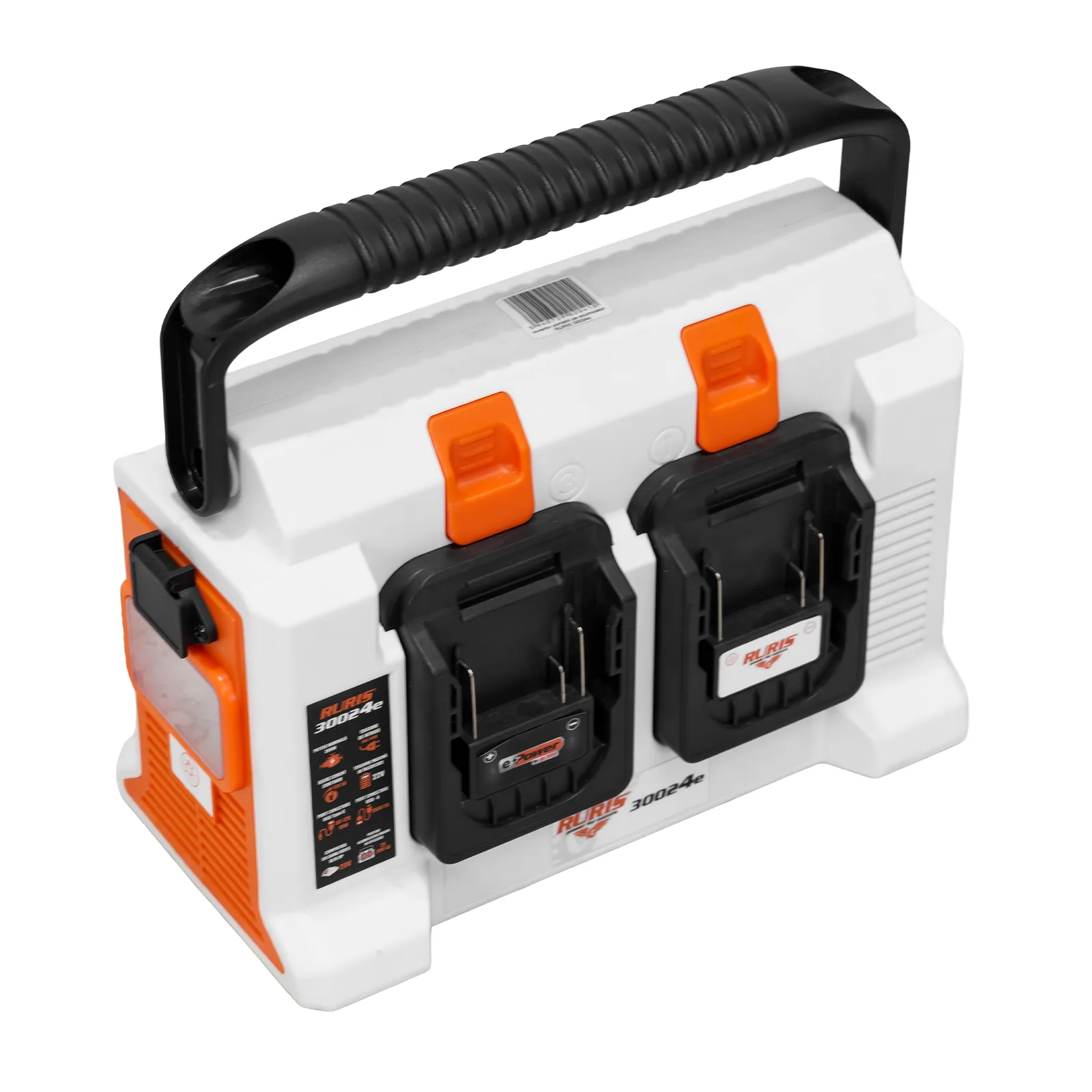 Invertor portabil pe acumulator RURIS 30024e, putere nominala 300W, 4 porturi acumulatori, port USB-C 18W, include 4 acumulatori 2400e X-Charge