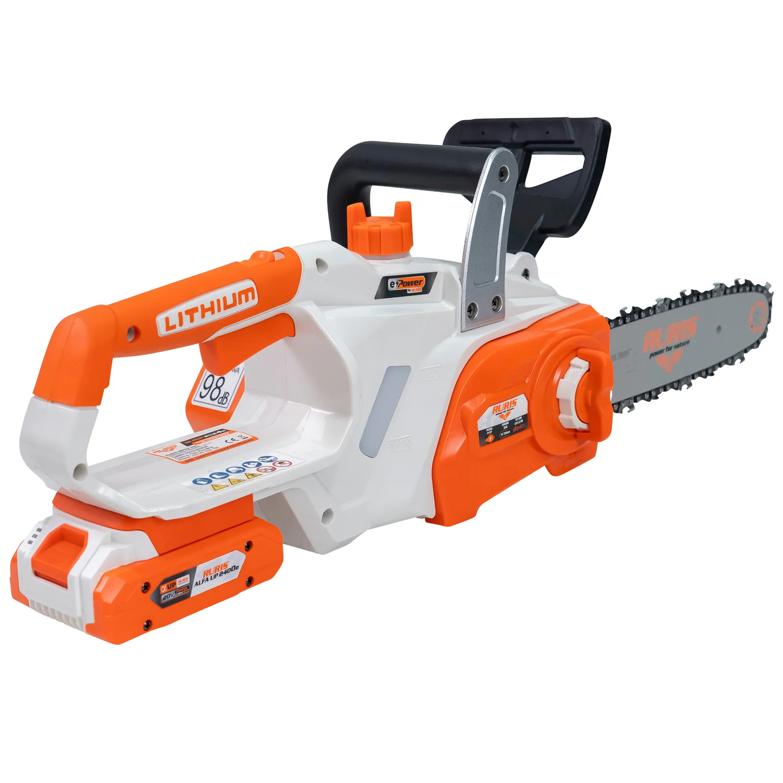 Electroferastrau pe acumulator RURIS 2524e Power Alfa Up, 20V, sina 250mm (10”), lant 3/8” 1.3mm, include acumulator 2400e X-Charge