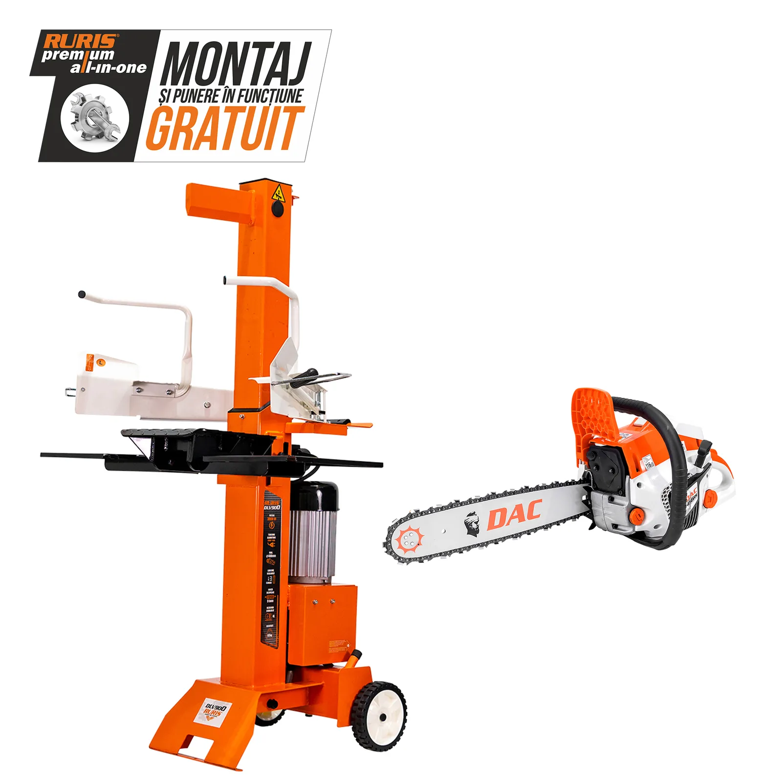 Pachet Expertul Lemnului – Despicator dlv900 + motoferastrau DAC 456rs