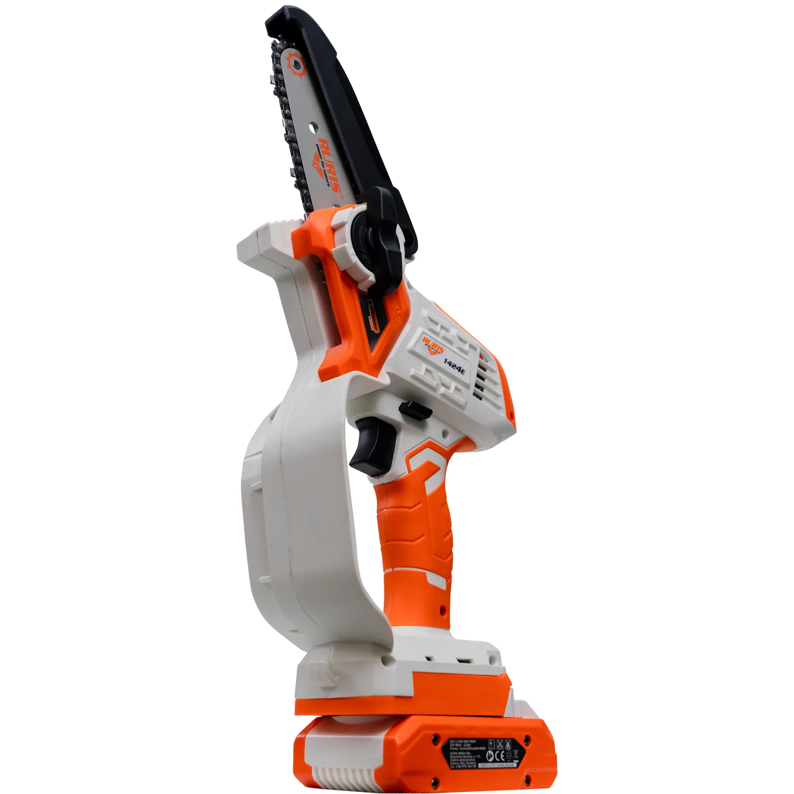 Electroferastrau telescopic pe acumulator RURIS 1424e Power Alfa Up, 20V, sina 10cm, lant 3/8” 1.3mm, brat telescopic 129-170cm, include acumulator 2400e X-Charge