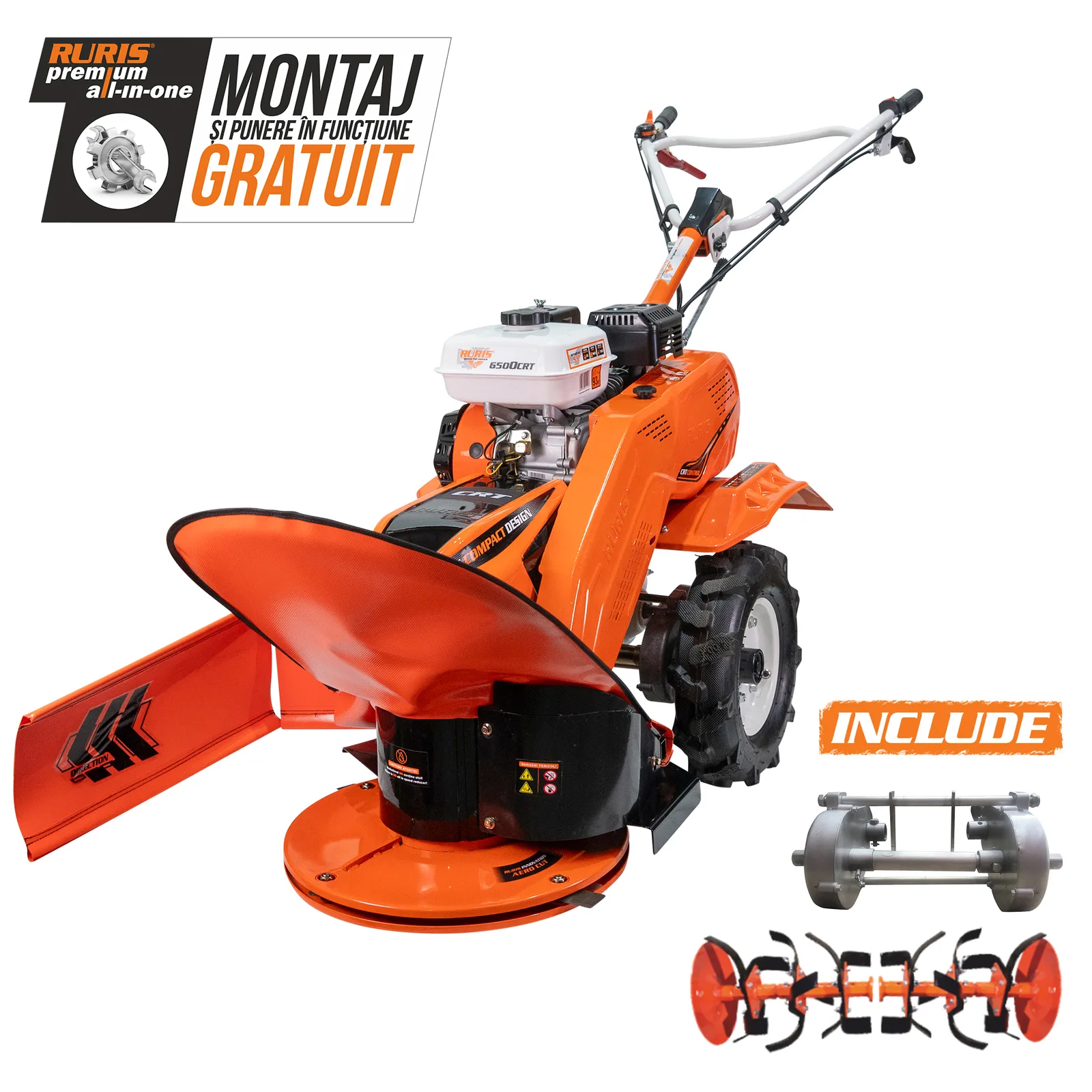 Utilaj multifunctional RURIS 6500crt + roti cauciuc 4.00-8+sistem de cosit 6500crt