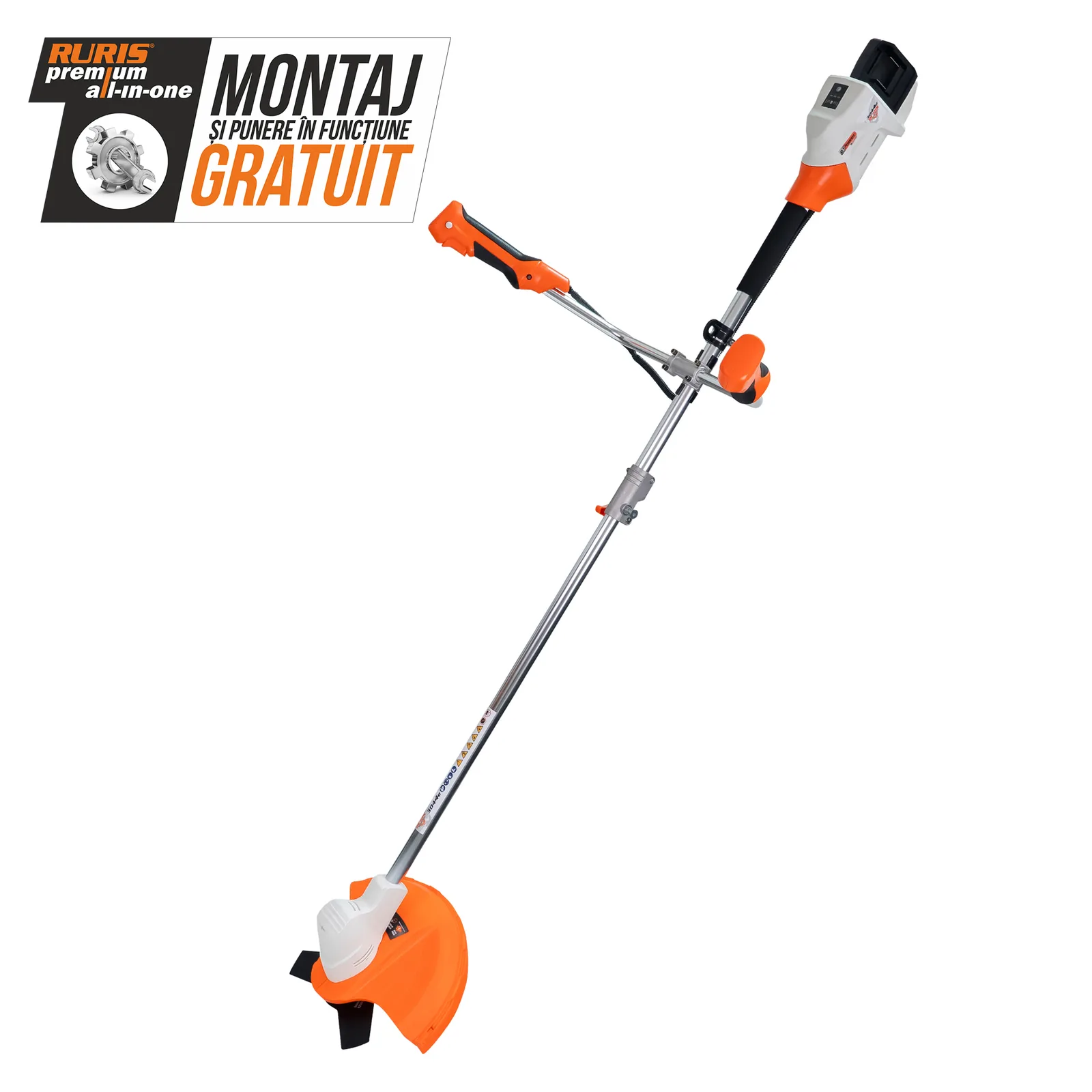 Motocoasa de umar pe acumulator RURIS 3044e, 2x20V, 4Ah, diametru taiere 300mm (fir) / 255mm (cutit), fara acumulatori si incarcator in setul de livrare