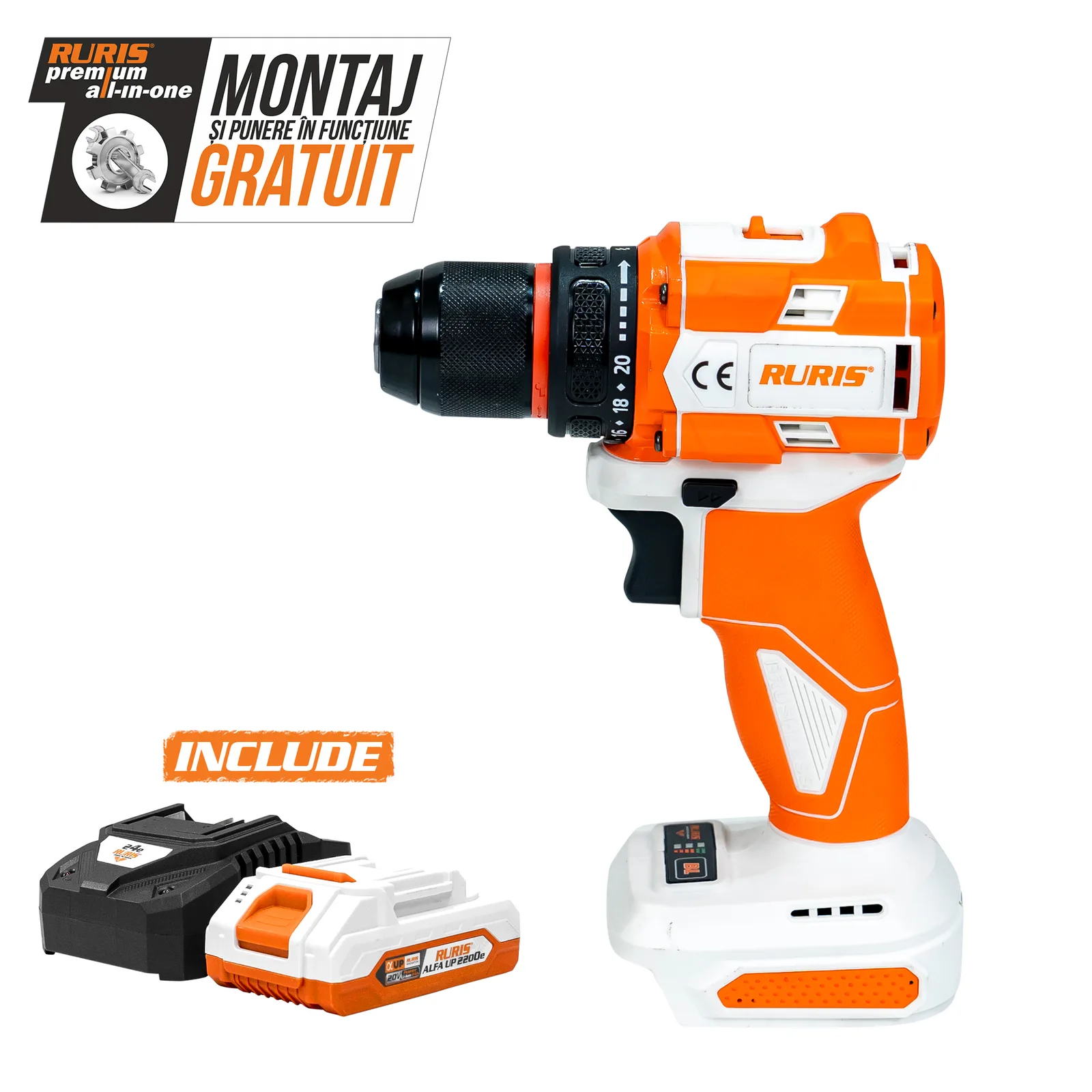 Masina de gaurit/insurubat pe acumulator RURIS RMX1260 Power Alfa Up, cuplu 60Nm, include acumulator si incarcator